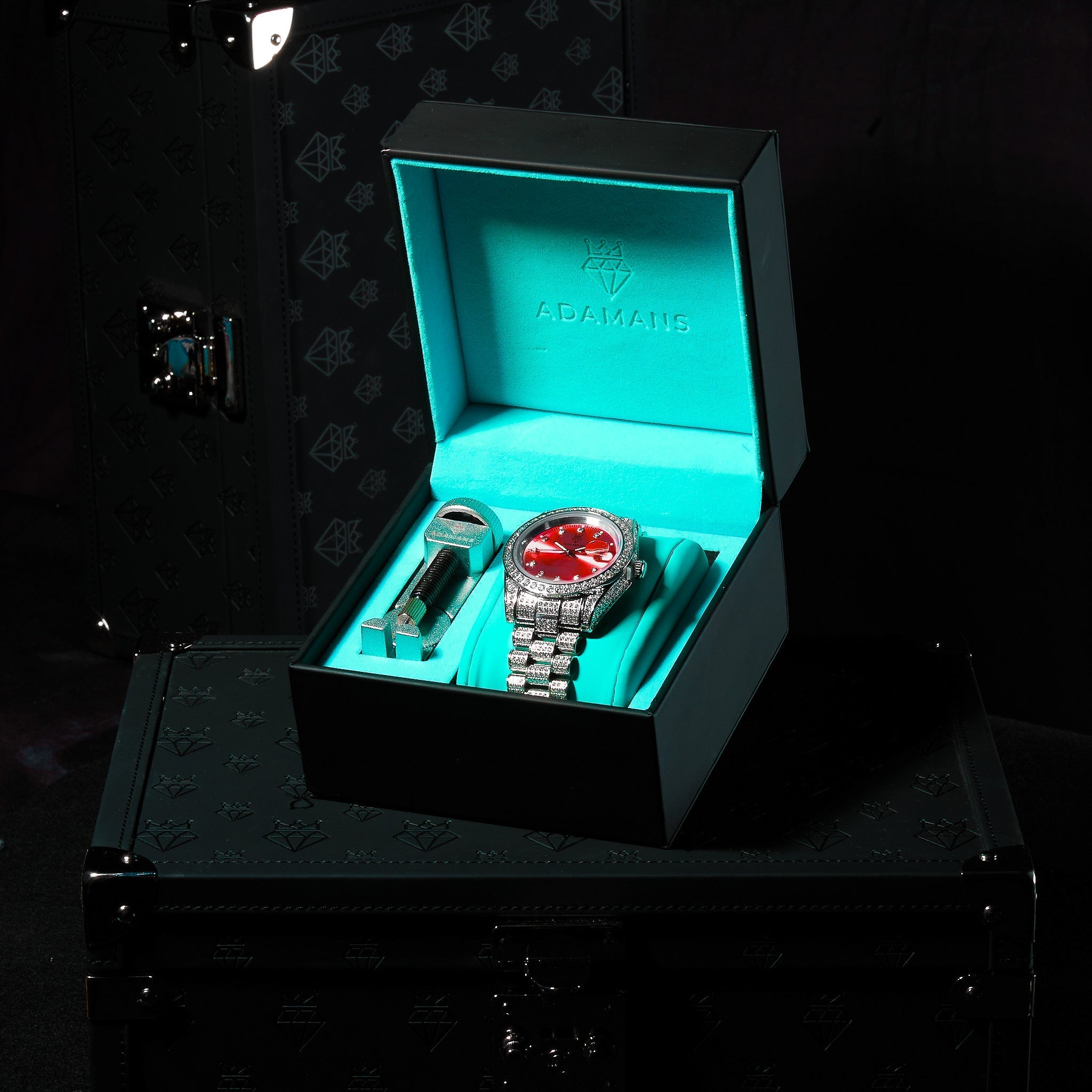 41mm Moissanite Diamond Presidential Watch - Red Face - White Gold