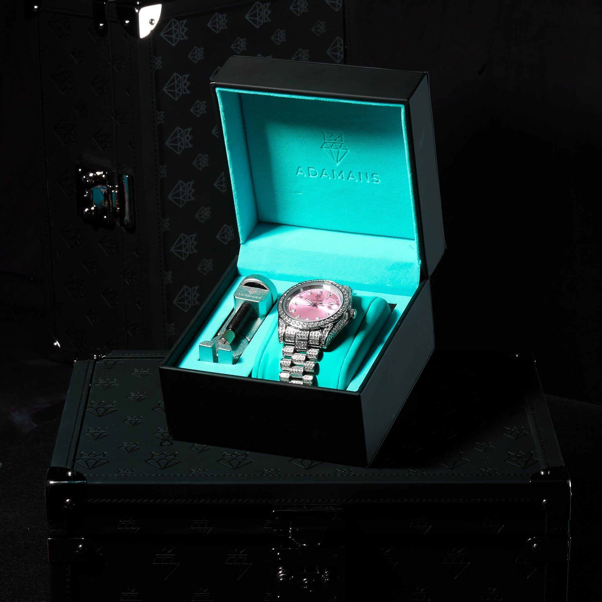 41mm Moissanite Diamond Presidential Watch - Pink Face - White Gold