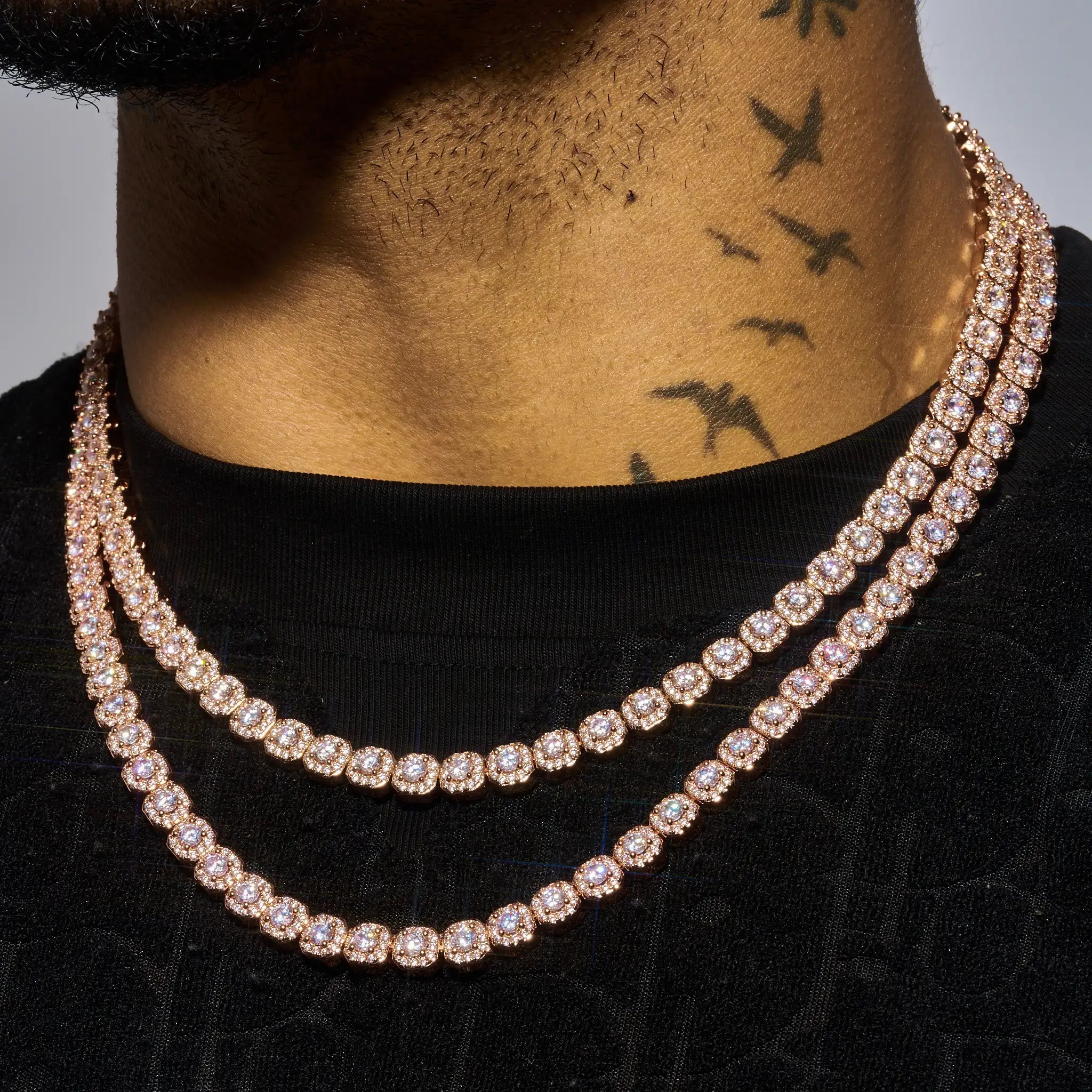 Micro Moissanite Clustered Tennis Chain - Rose Gold - 925 Silver - D Colour - VVS1