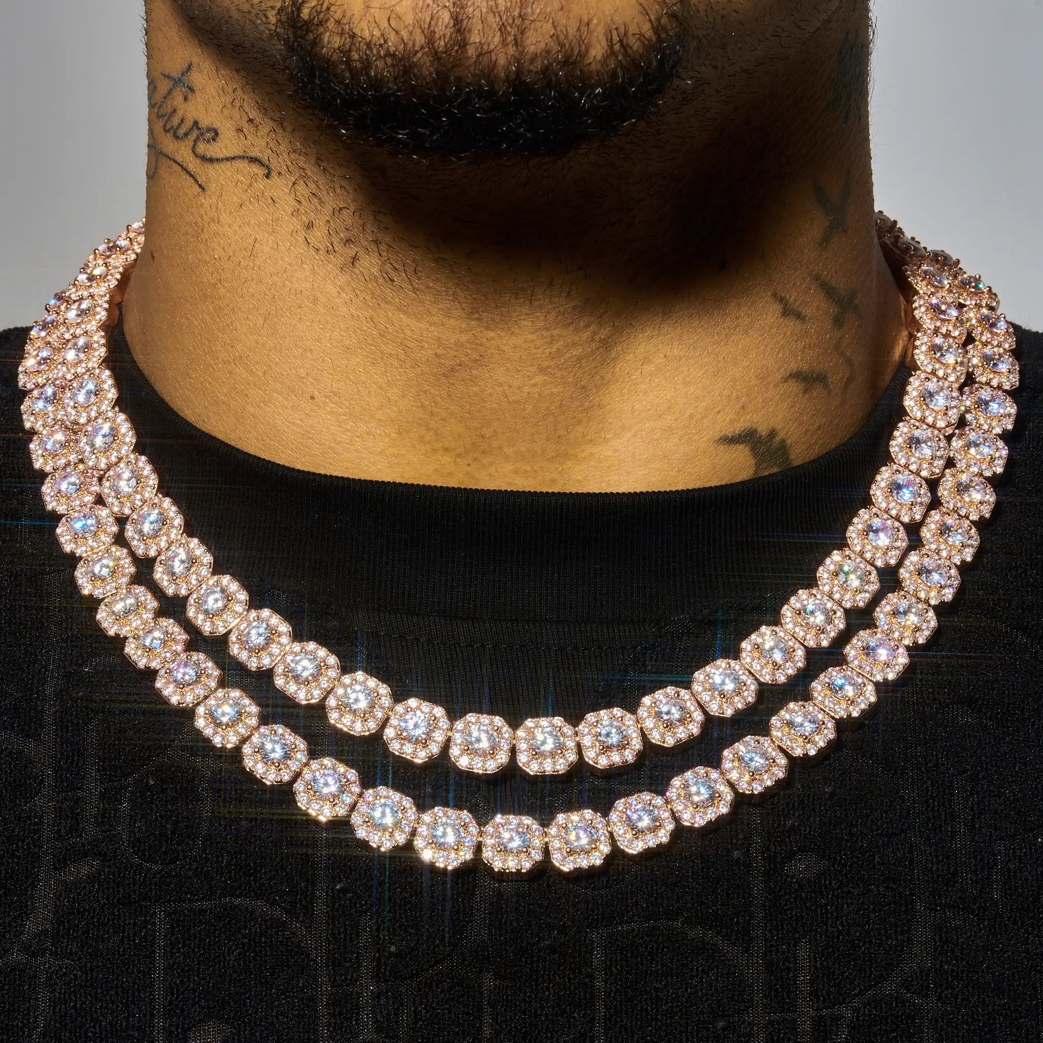 10mm Clustered Tennis Chain - Rose Gold