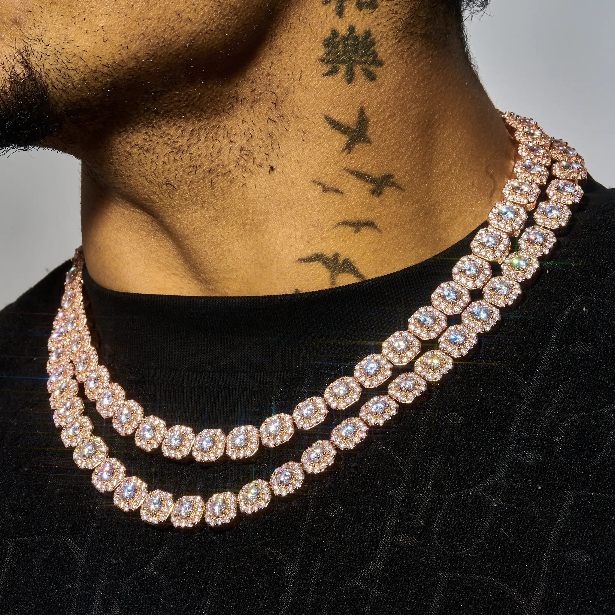 10mm Clustered Tennis Chain - Rose Gold