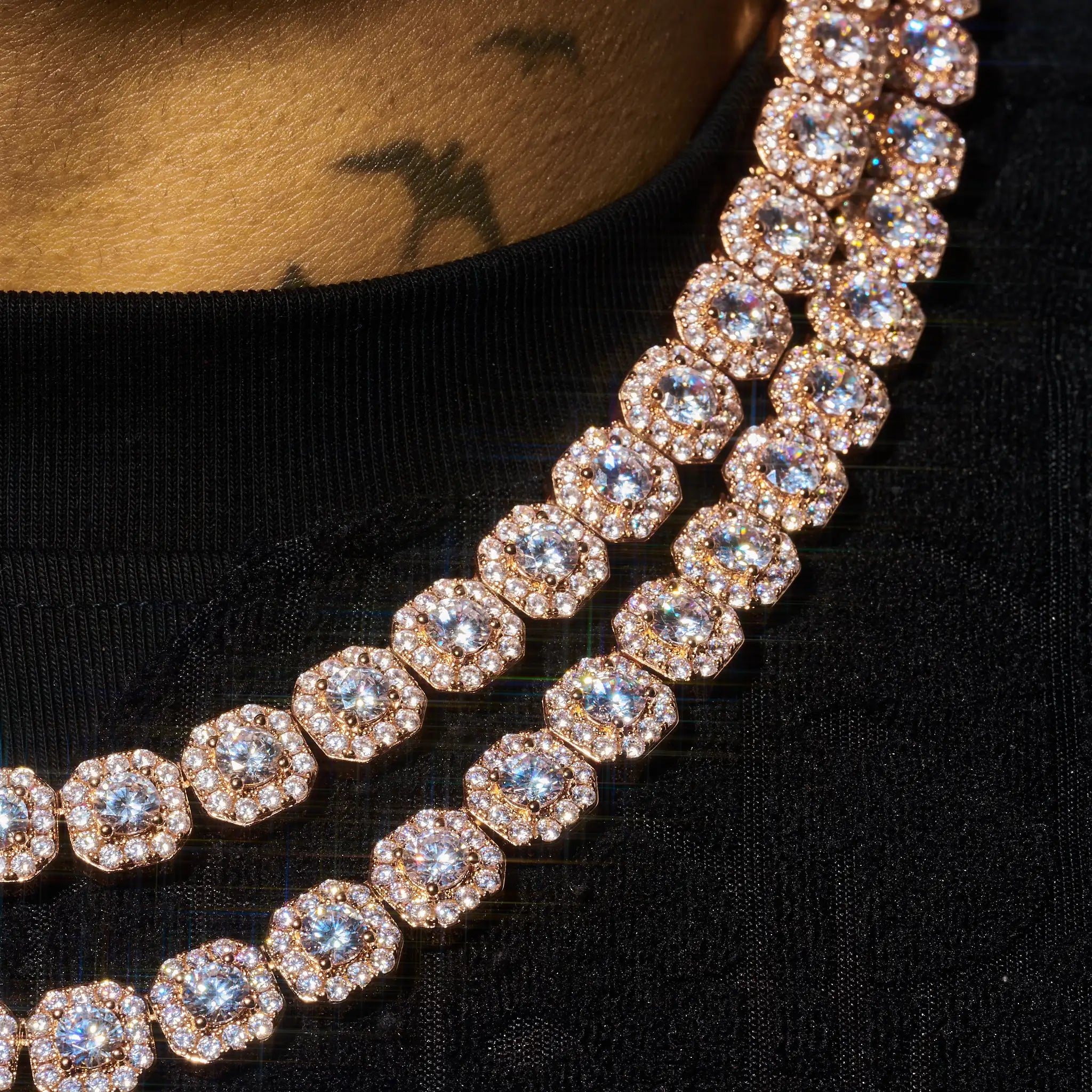 10mm Clustered Tennis Chain - Rose Gold