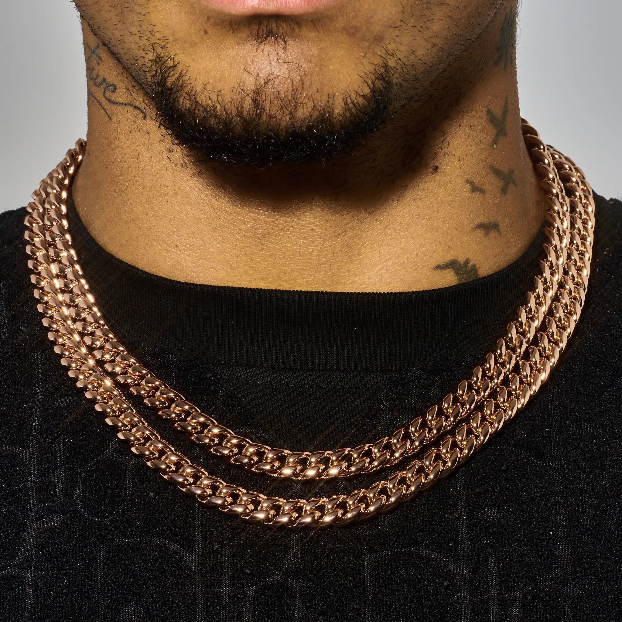 10mm Cuban Iced Clasp Chain - Rose Gold