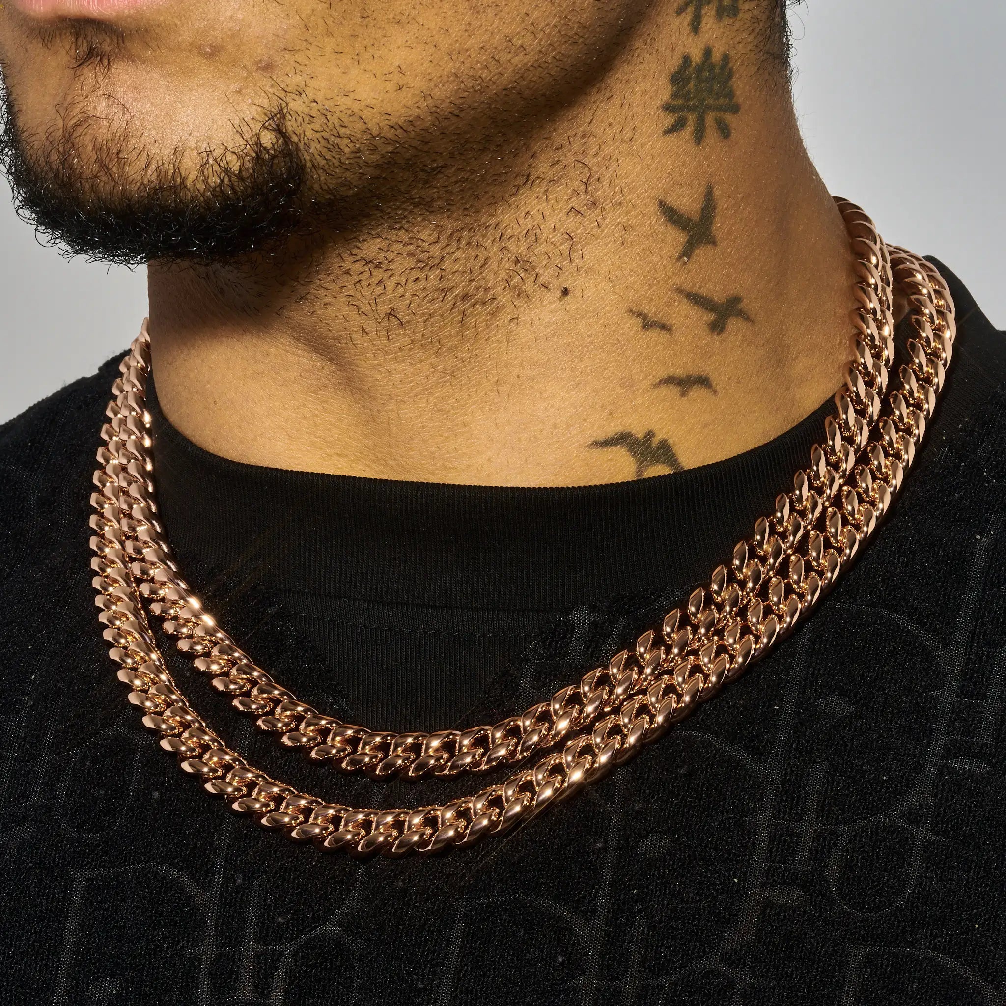 10mm Cuban Iced Clasp Chain - Rose Gold