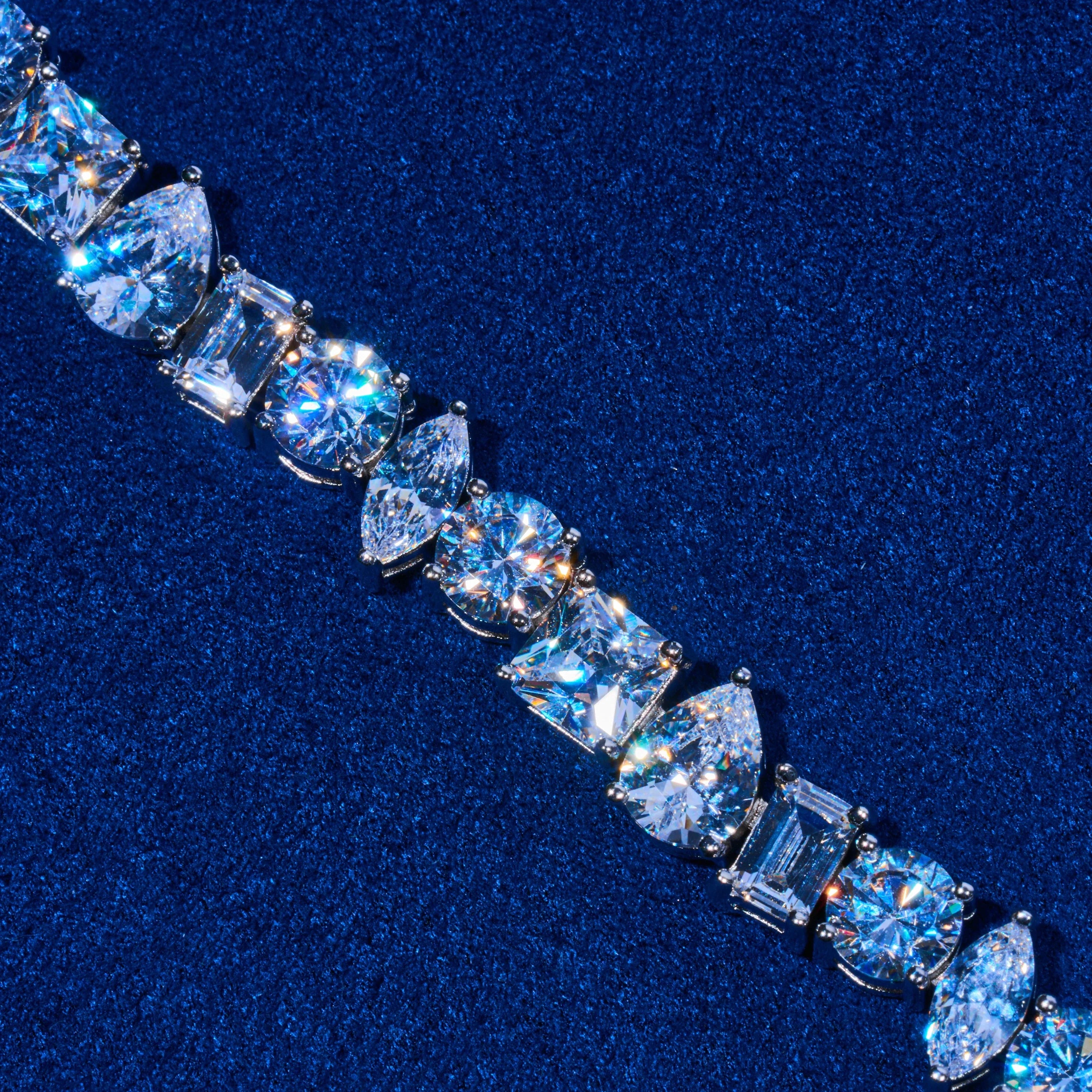 Mixed Shape Double Strand Tennis Chain - White Gold