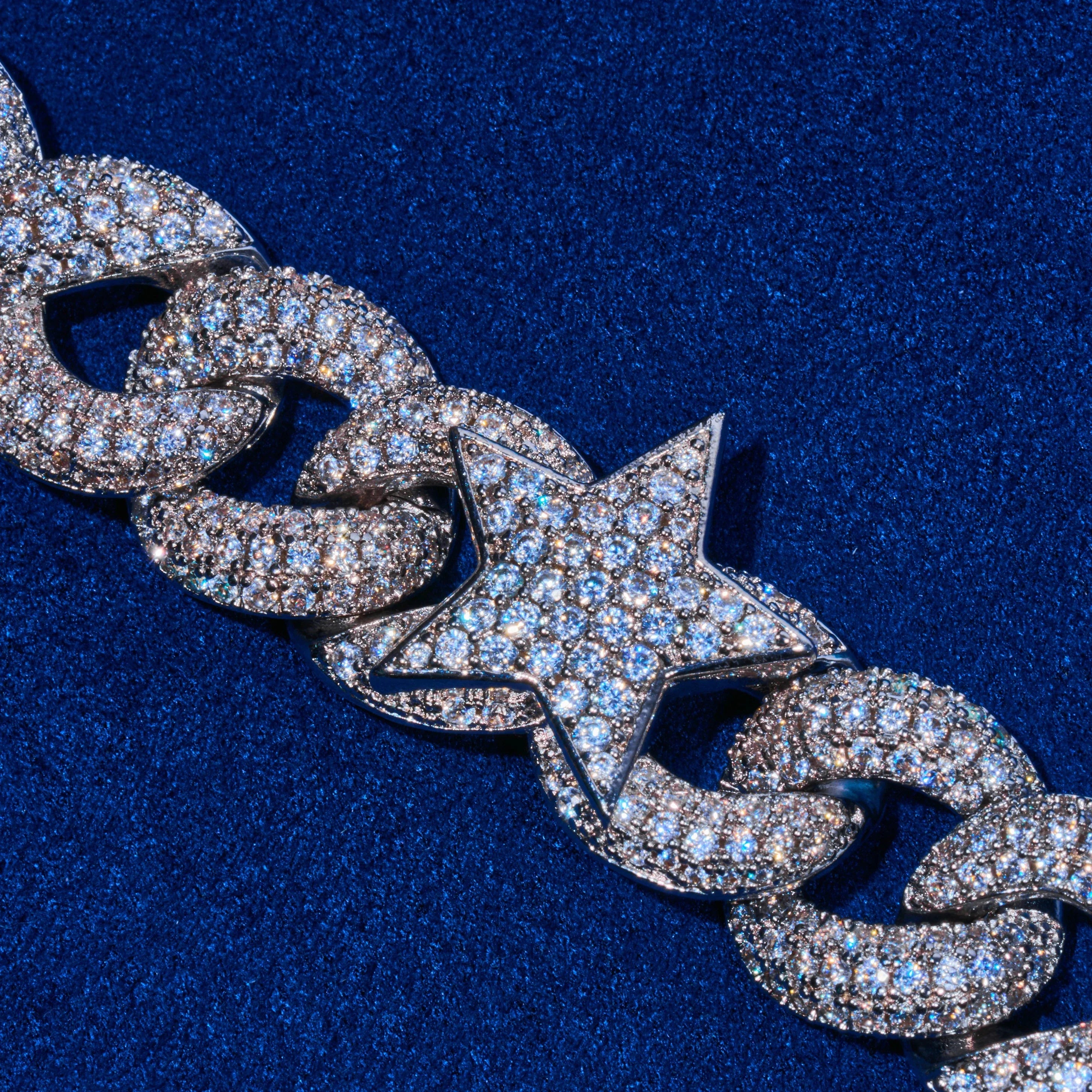 15MM Moissanite Infinity Star Link Chain - 925 Silver - D Colour - VVS1