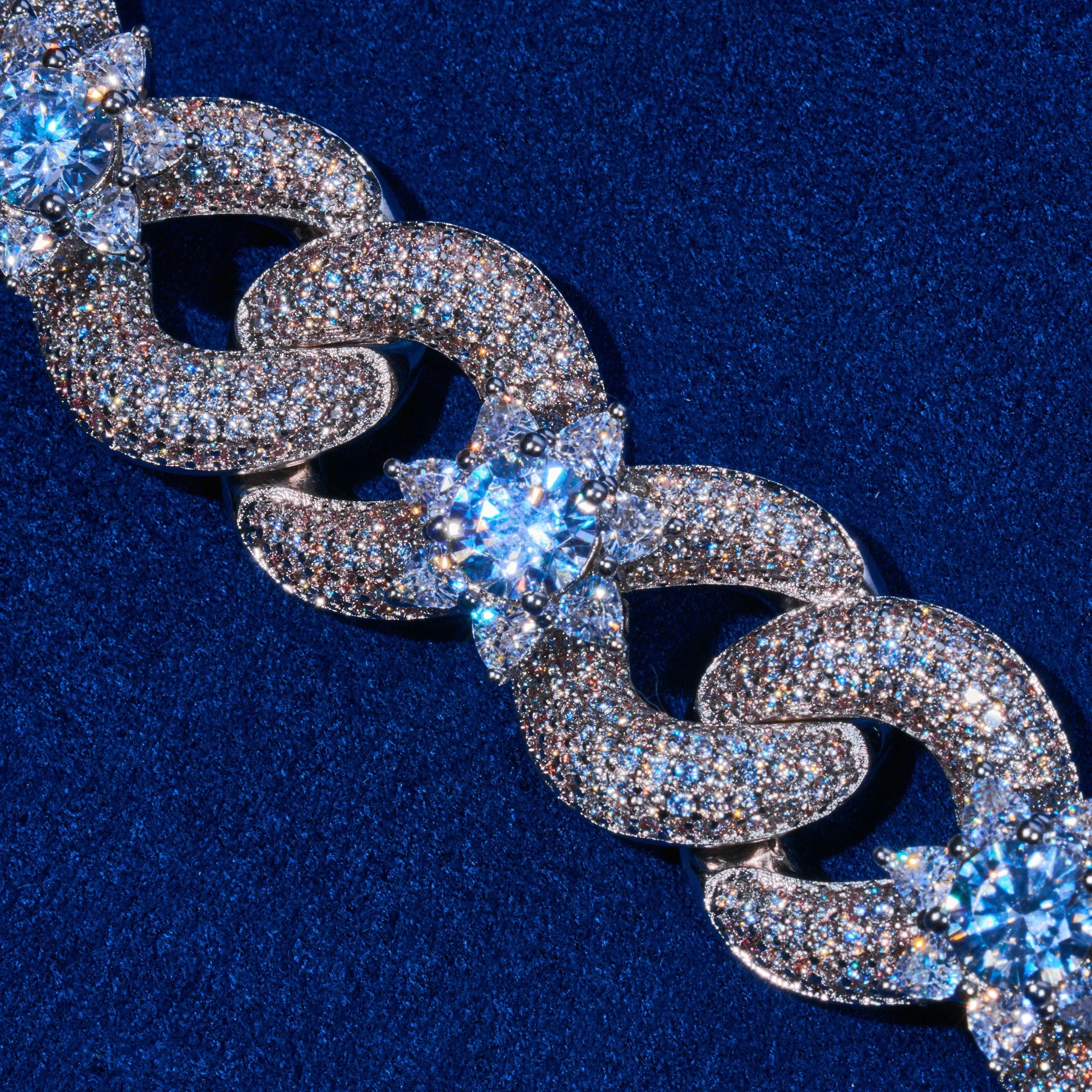 Moissanite 18MM Iced Out Flower Miami Cuban Link Chain - 925 Silver - D Colour - VVS1