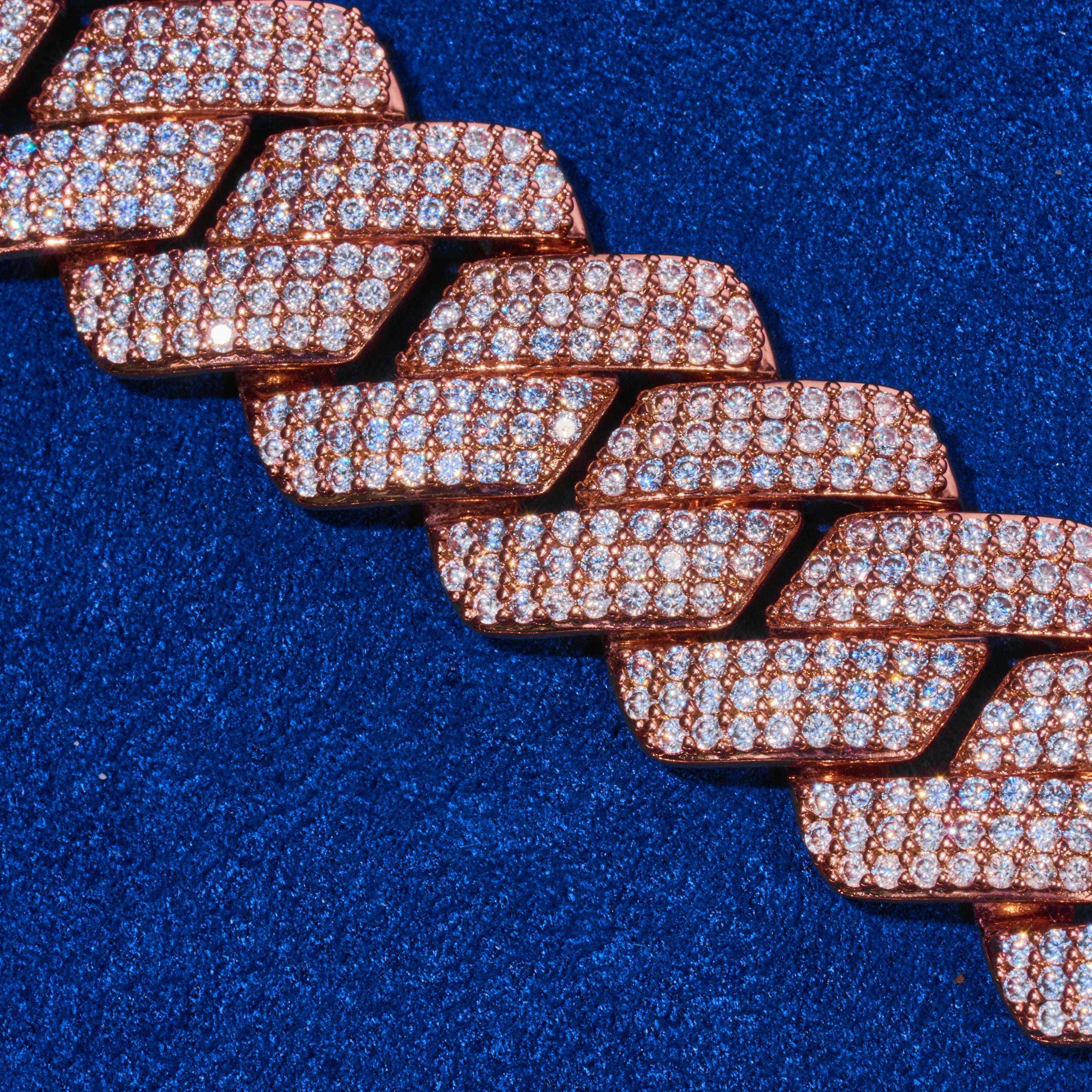 20mm Moissanite Monaco Chain - Rose Gold - 925 Silver - D Colour - VVS1