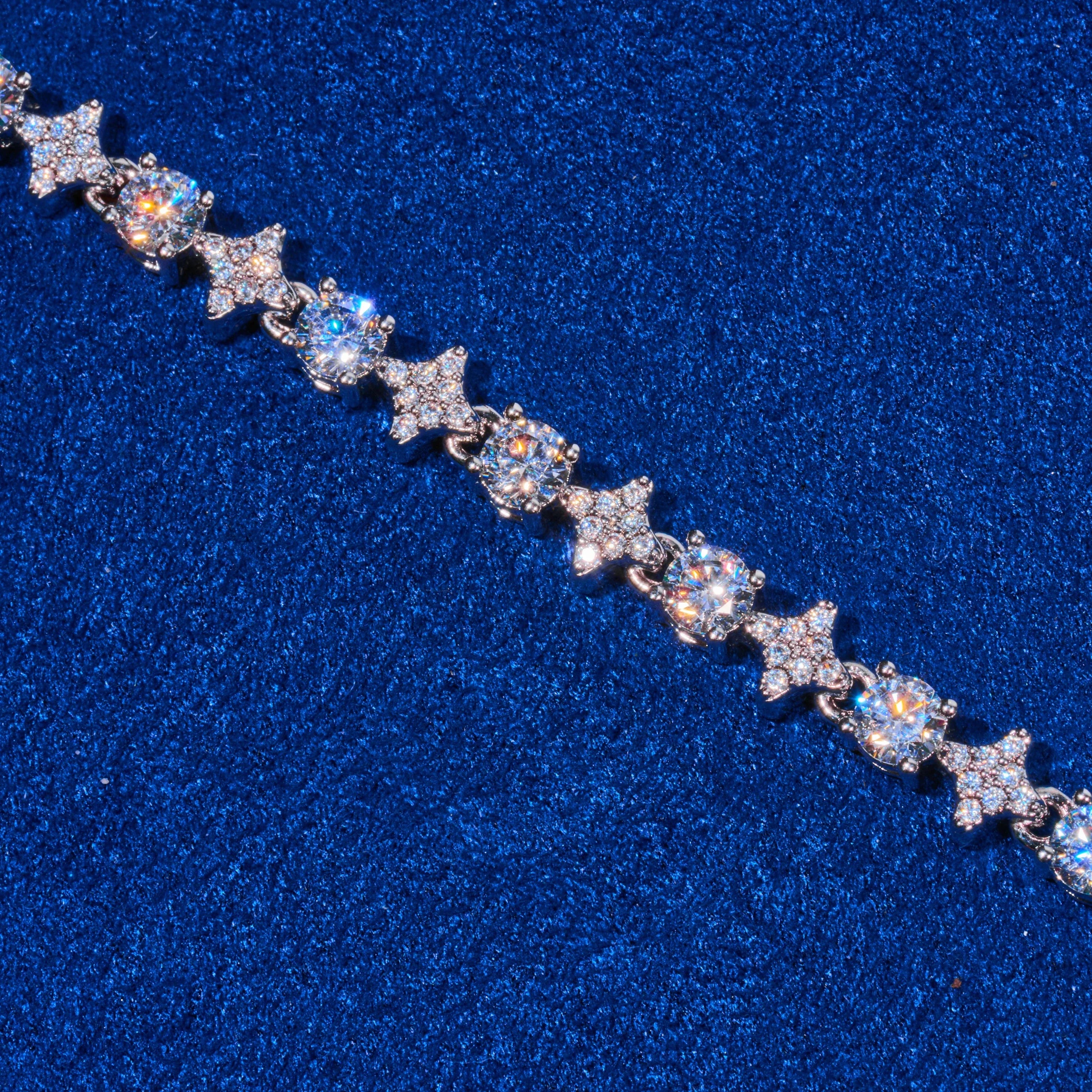 Round Stone & Star Tennis Chain - White Gold