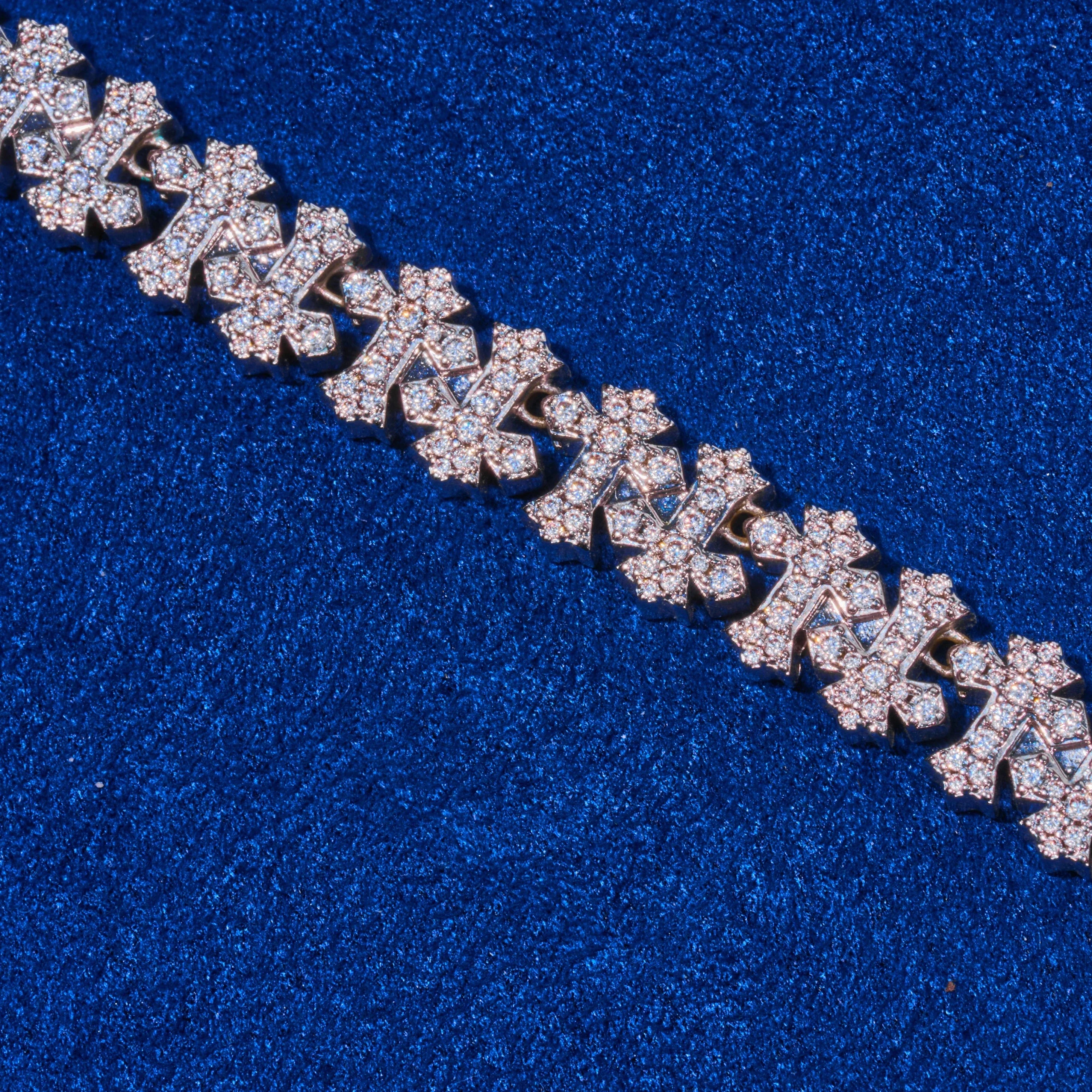 8.5MM Iced Out Cross Link Chain - White Gold