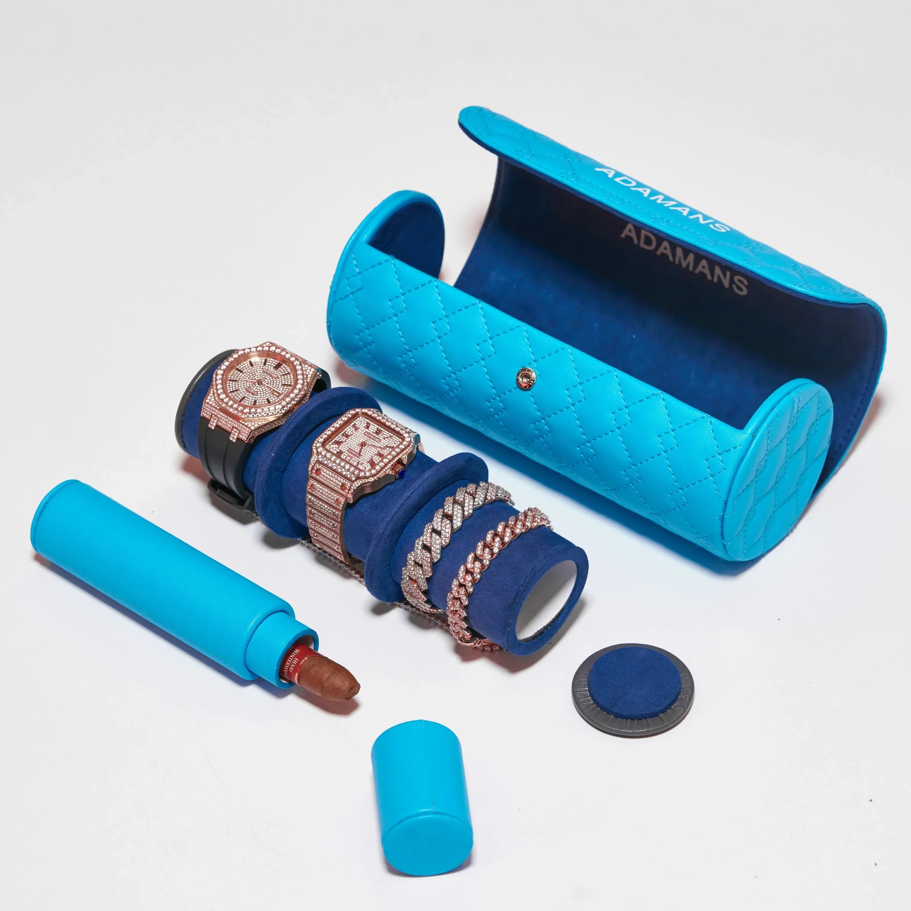 Leather Travel Watch Roll - Blue