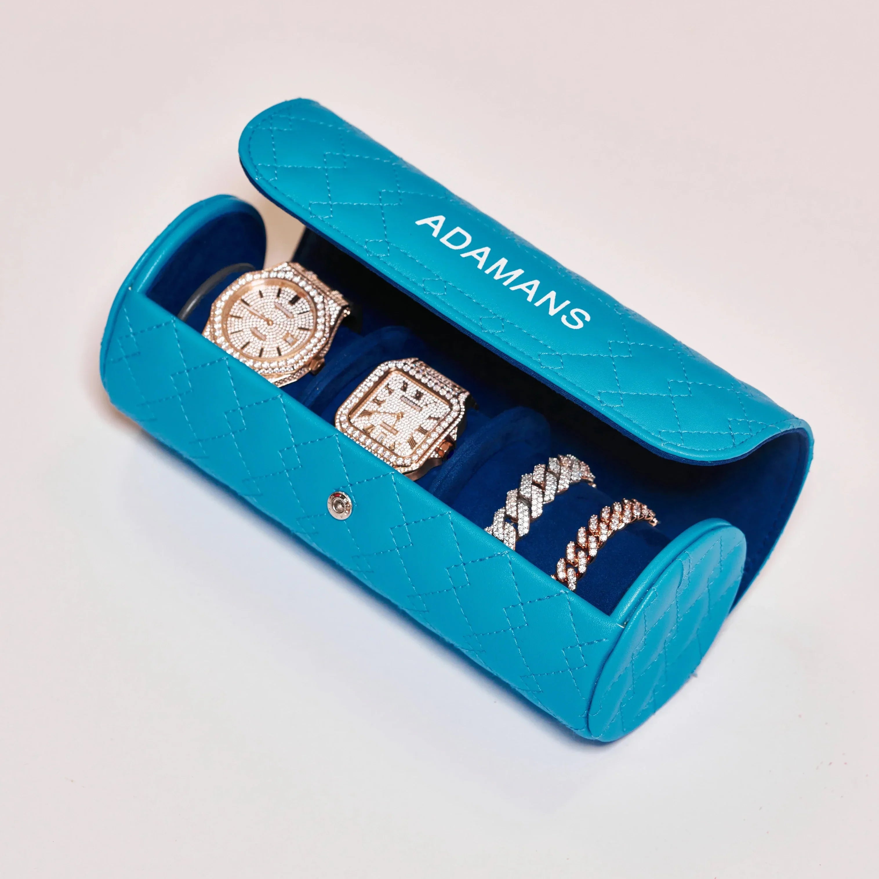 Leather Travel Watch Roll - Blue