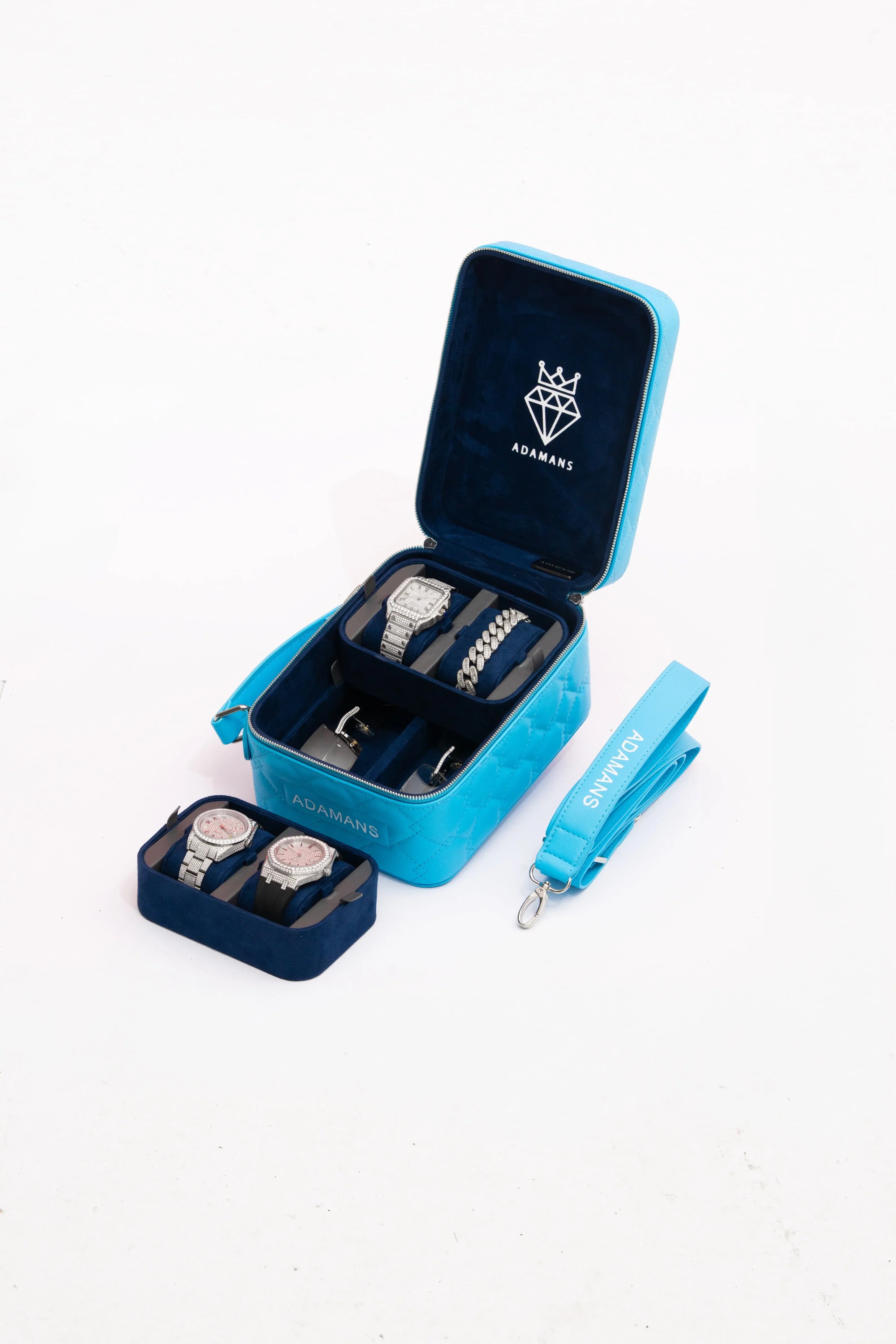 Small Leather Travel Jewellery Case - Blue