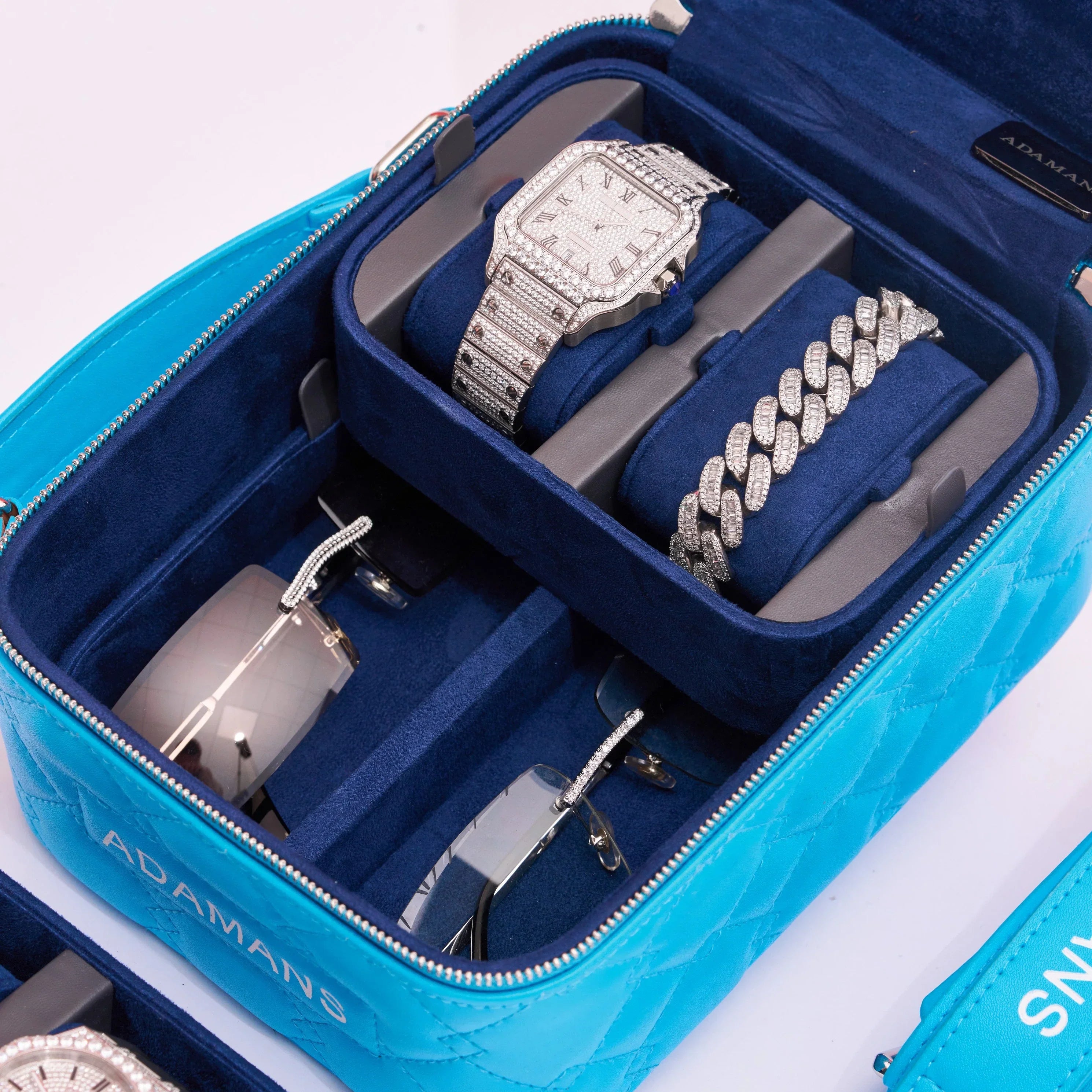 Small Leather Travel Jewellery Case - Blue