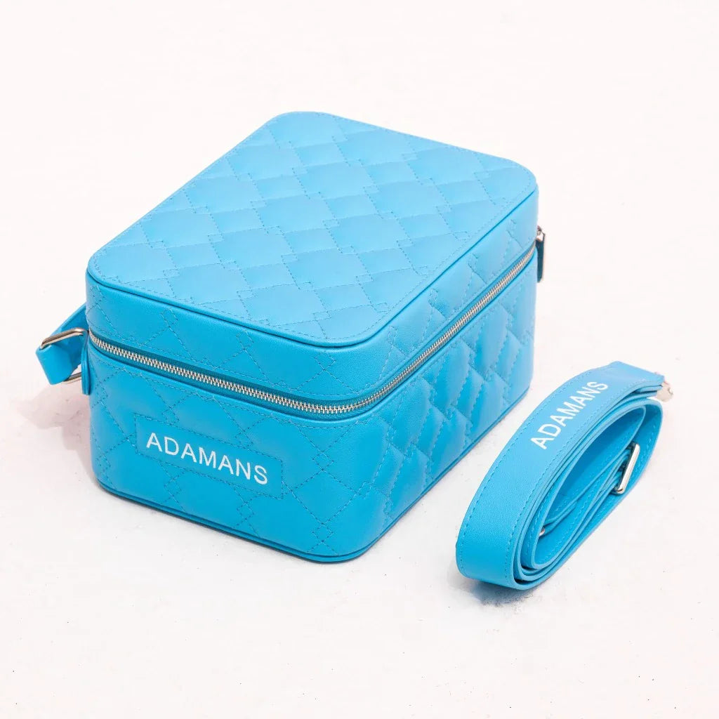 Small Leather Travel Jewellery Case - Blue
