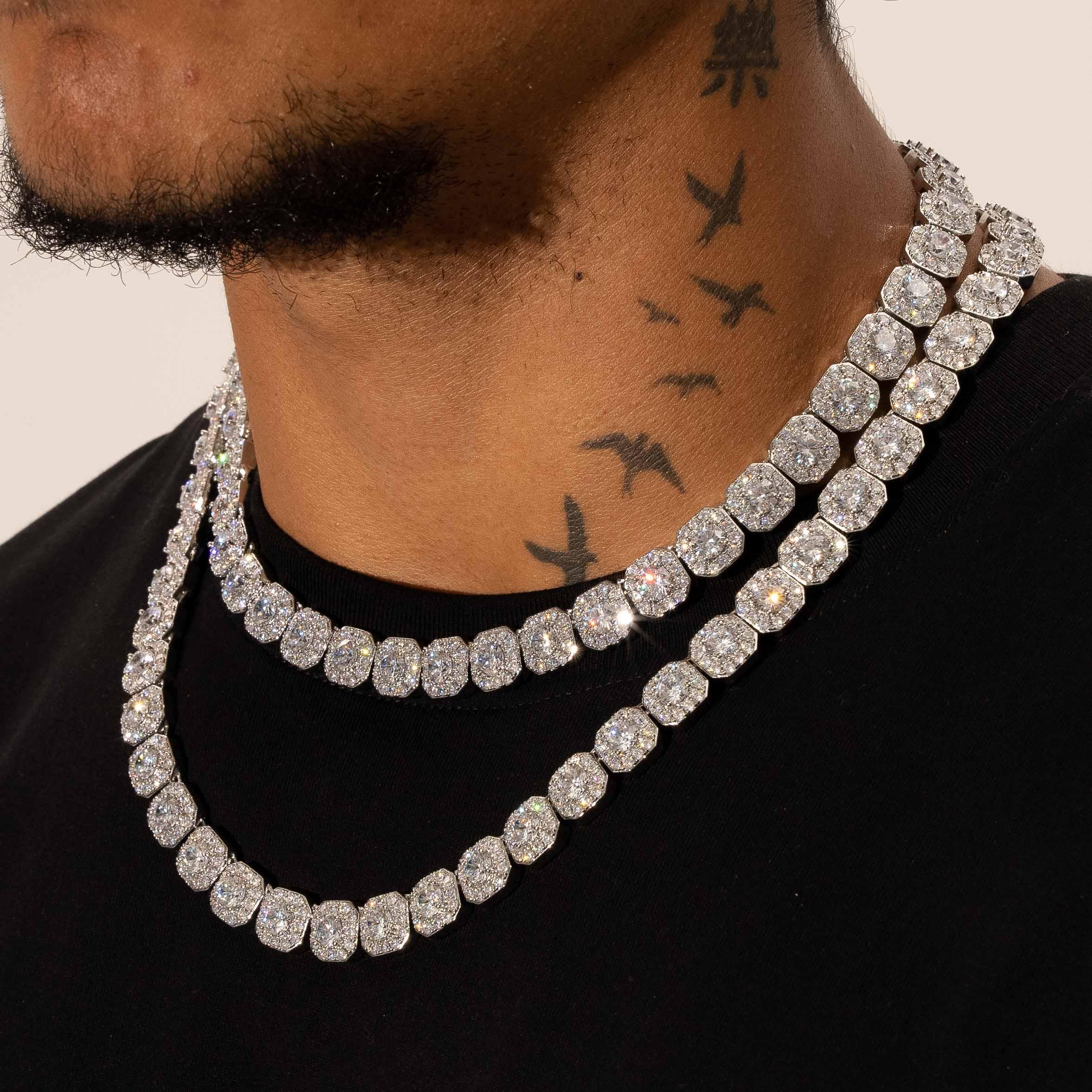 10mm IGI Diamond Clustered Tennis Chain - 47.6ctw - 925 Silver