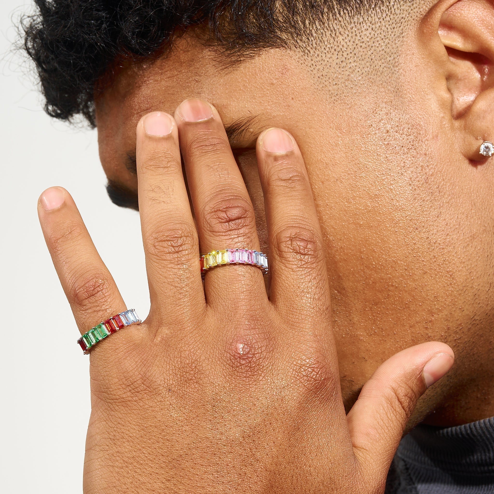 Multi-Colored Gemstone Baguette Ring - 925 Silver