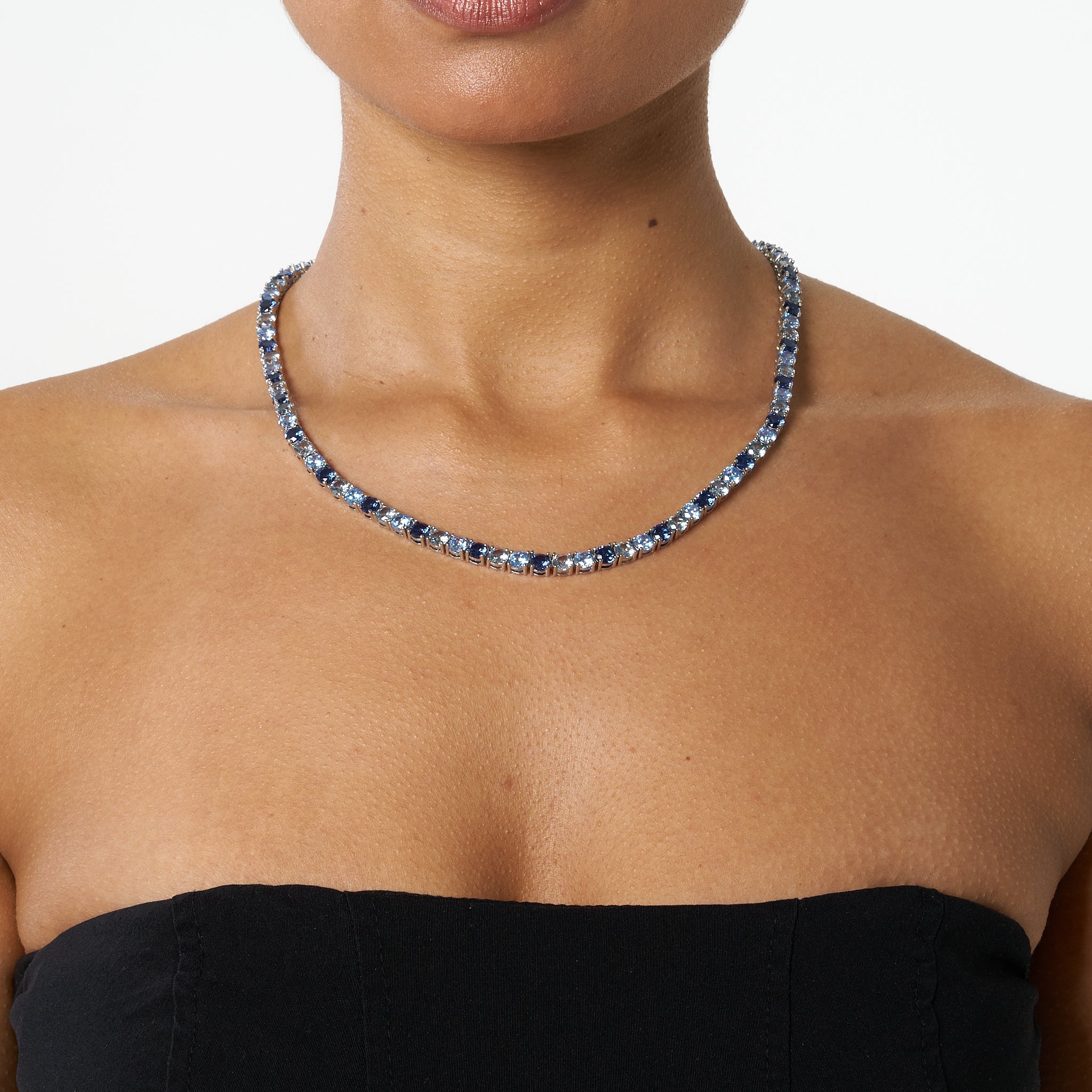 5mm Tri-Blue Diamond Tennis Chain - White Gold