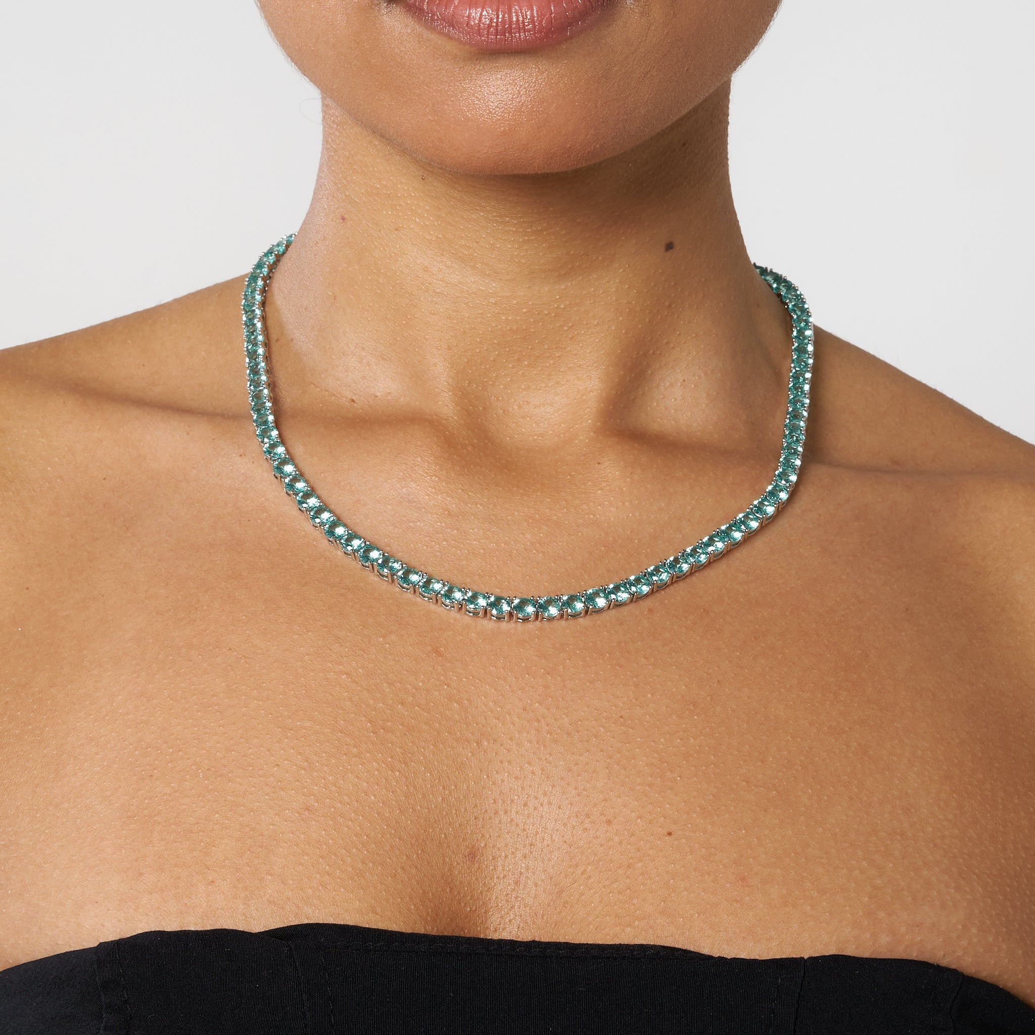 5mm Green Diamond Tennis Chain - White Gold