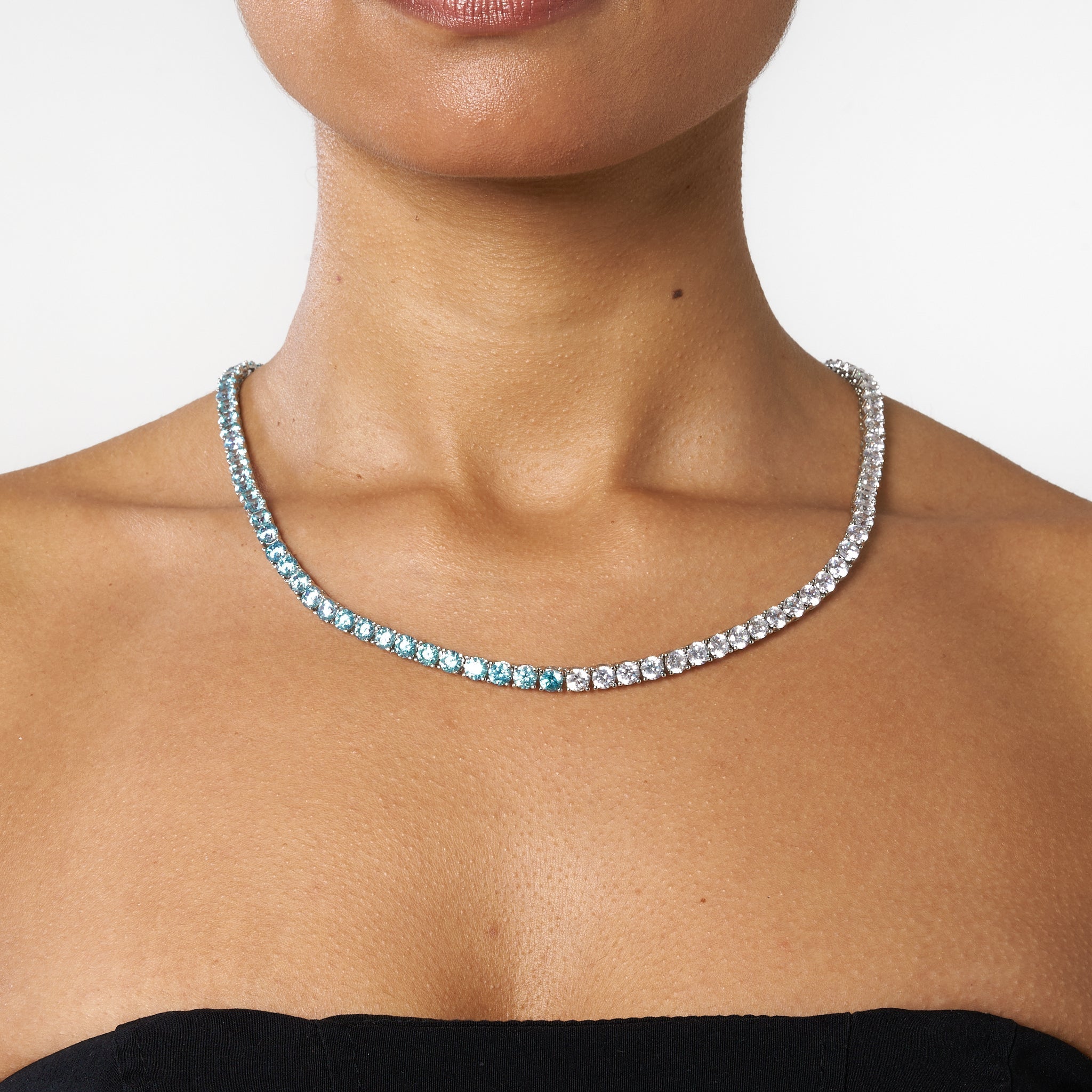 5mm PALE BLUE & WHITE TENNIS CHAIN - WHITE GOLD