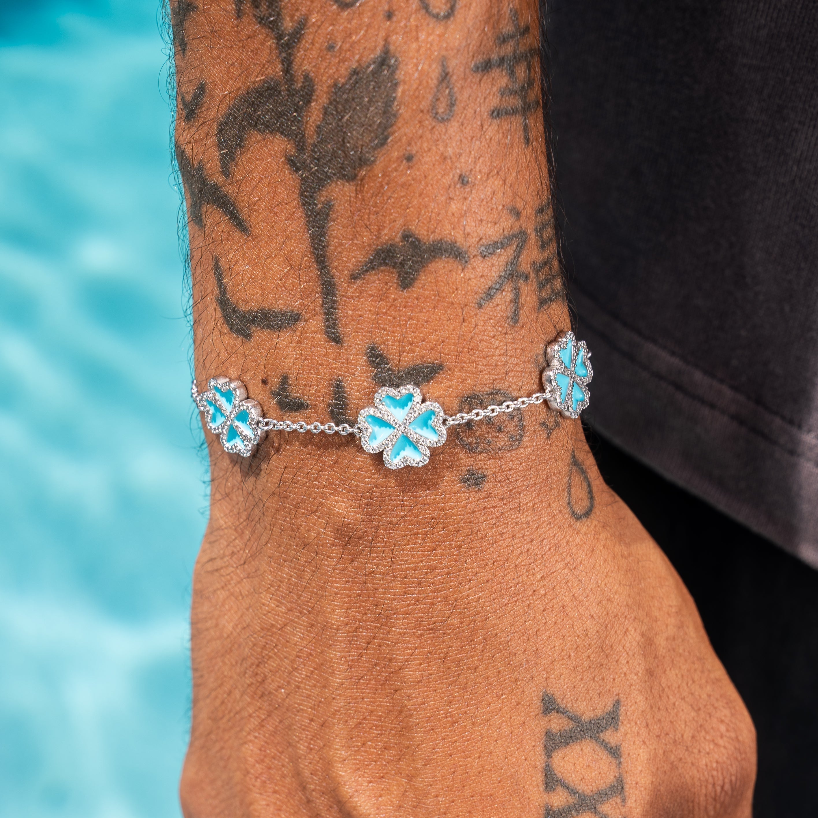 Tiffany Blue Moissanite Clover Bracelet - 925 Silver - D Color - VVS1