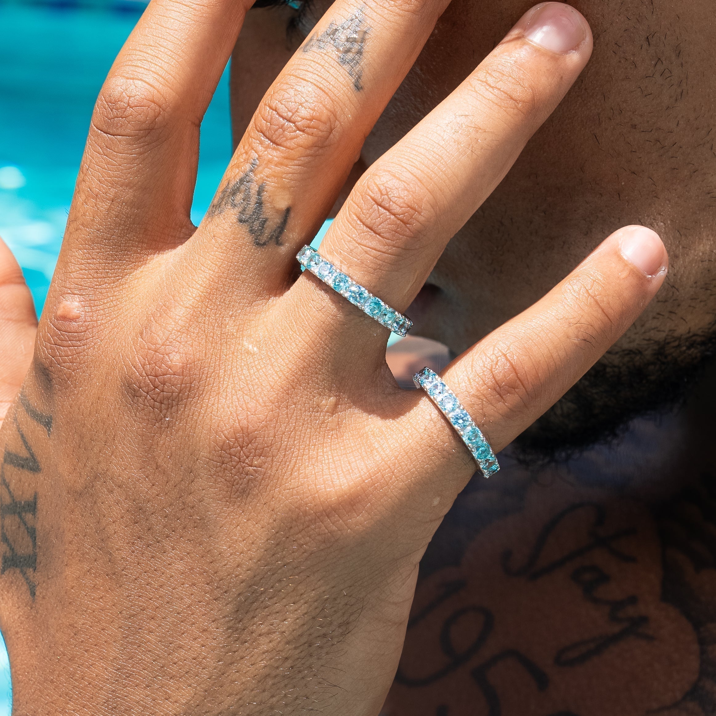 Light Blue Tennis Ring - 925 Silver