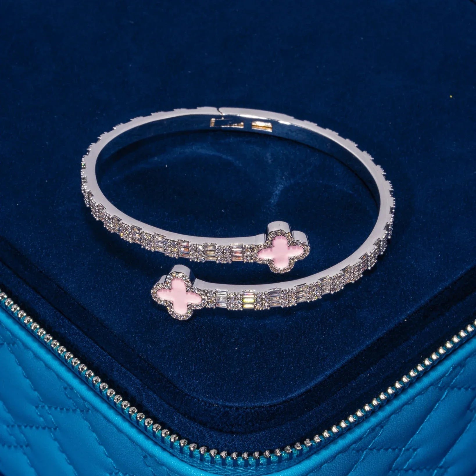 8MM Moissanite Pink Motif Baguette Bangle - 925 Silver - D Colour - VVS1
