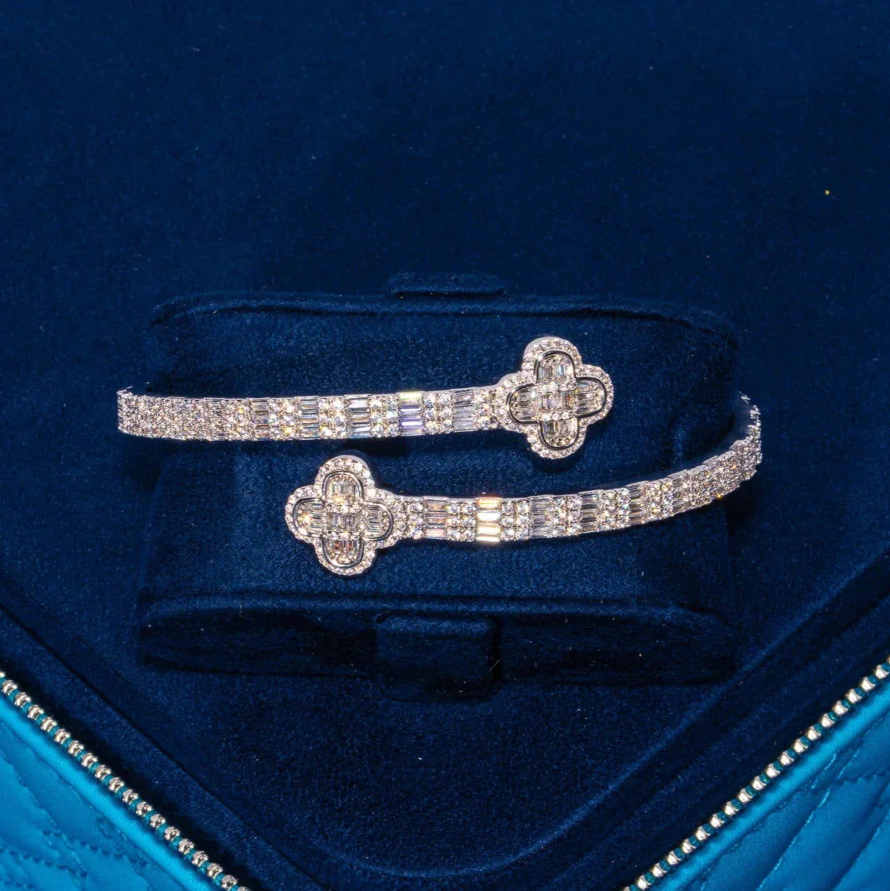 8MM Moissanite Iced Motif Baguette Bangle - 925 Silver - D Colour - VVS1