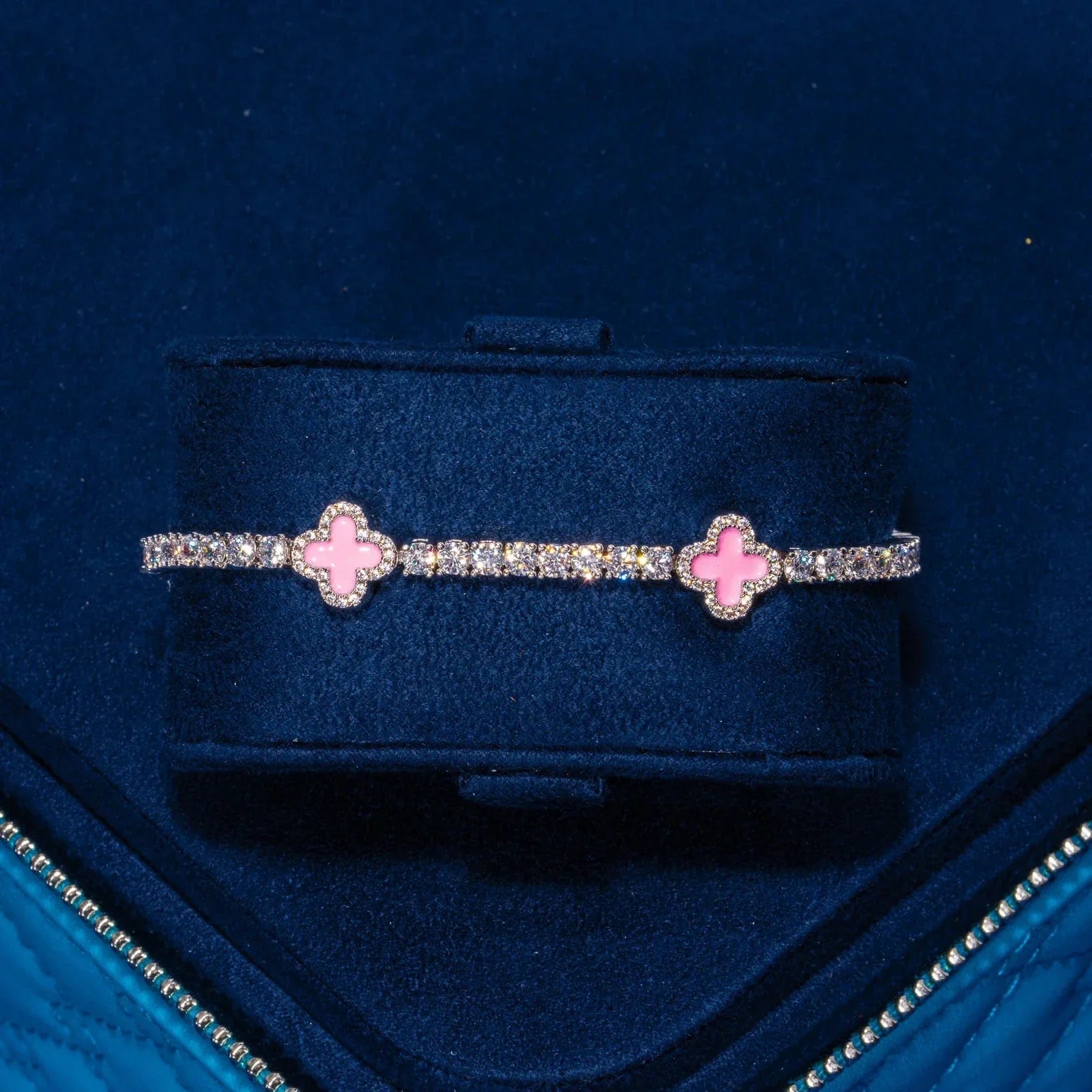 3MM Moissanite Pink Motif Tennis Bracelet - 925 Silver - D Colour - VVS1