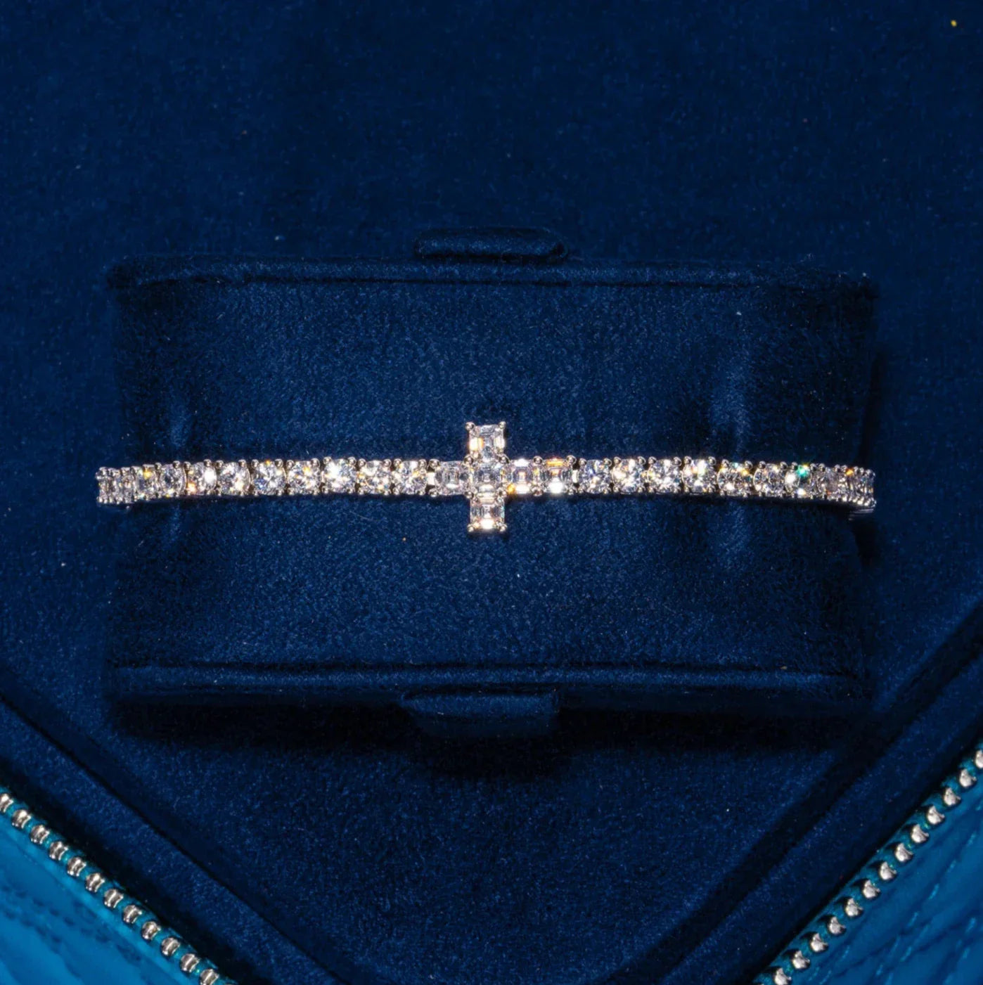 3MM Moissanite Tennis Cross Bracelet - 925 Silver - D Colour - VVS1