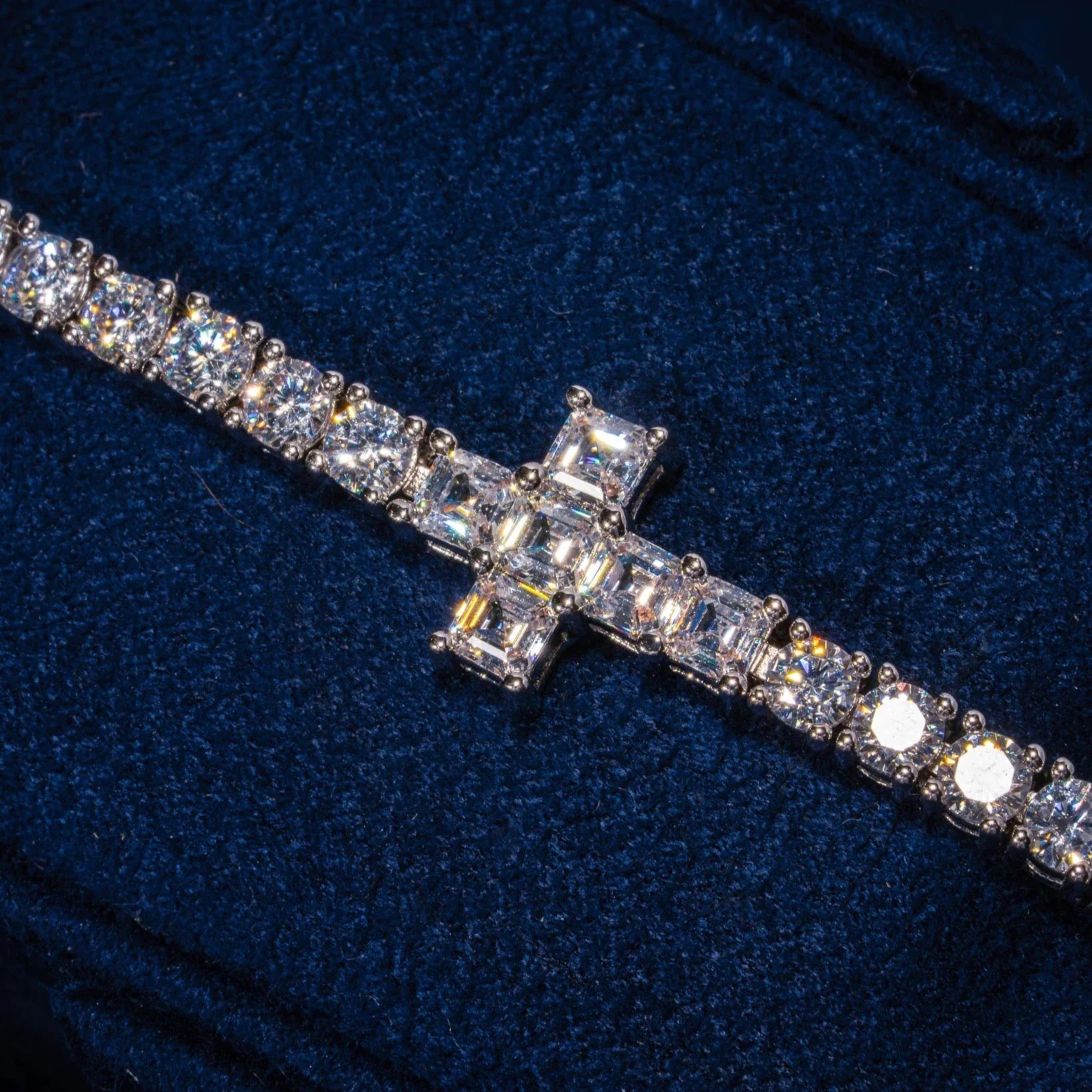 3MM Moissanite Tennis Cross Bracelet - 925 Silver - D Colour - VVS1