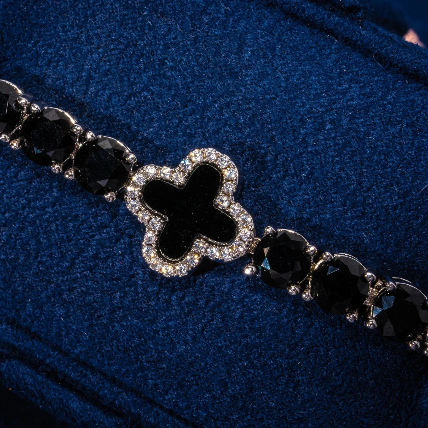 5MM Black Four Leaf Clover Tennis Bracelet - White Gold