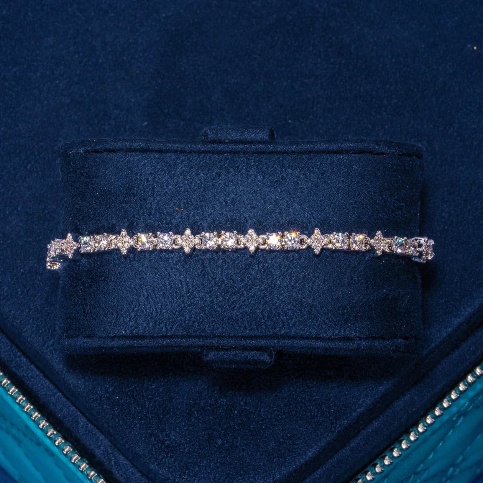 3MM Moissanite Round & Star Iced Tennis Bracelet - 925 Silver - D Colour - VVS1