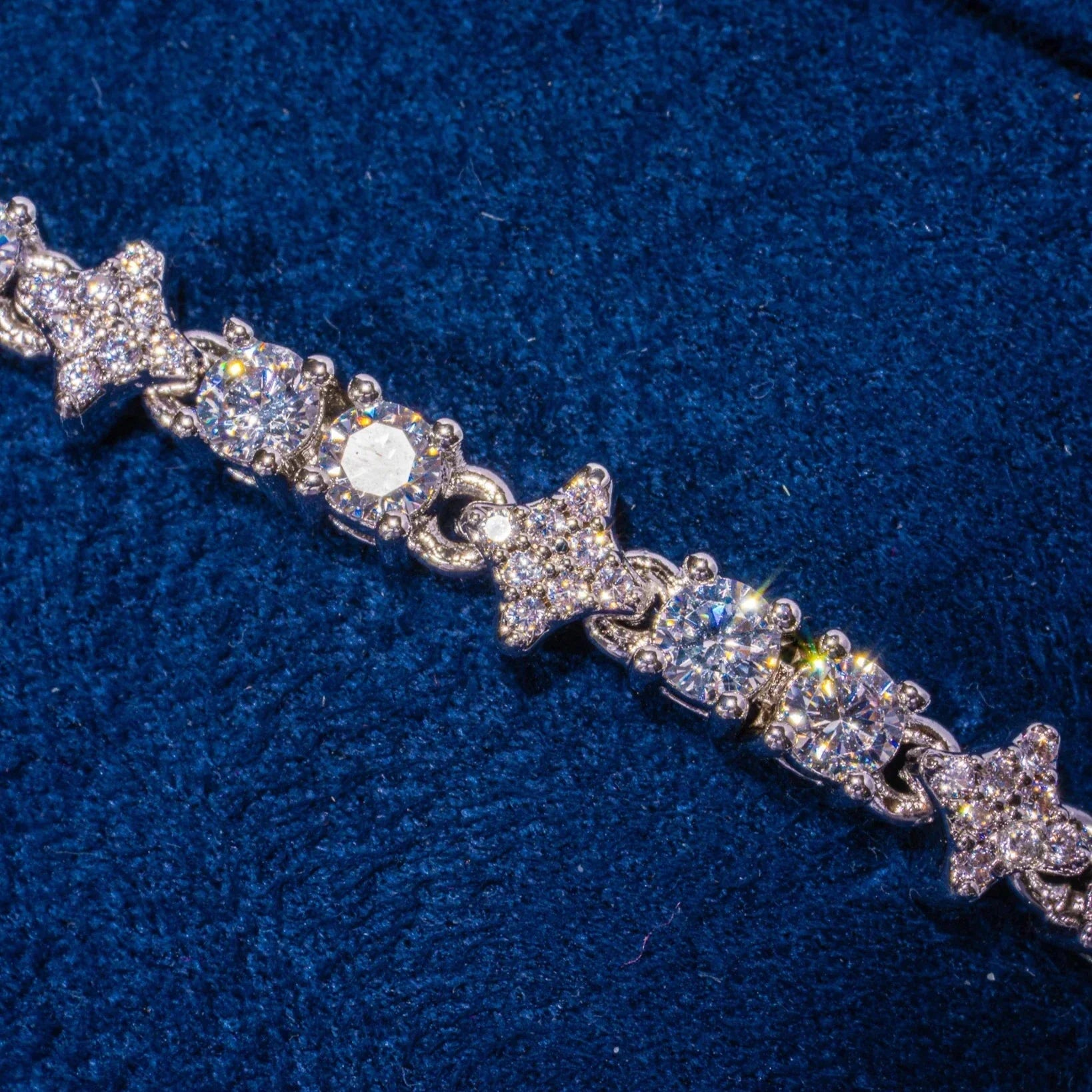 3MM Moissanite Round & Star Iced Tennis Bracelet - 925 Silver - D Colour - VVS1