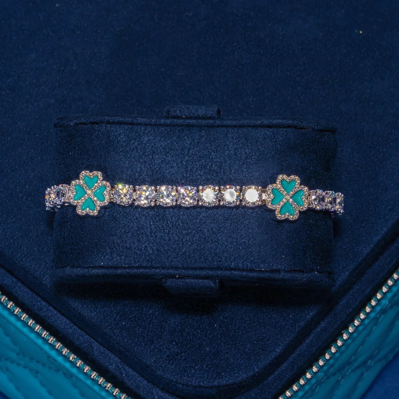 5MM Moissanite Blue Clover Tennis Bracelet - 925 Silver - D Colour - VVS1