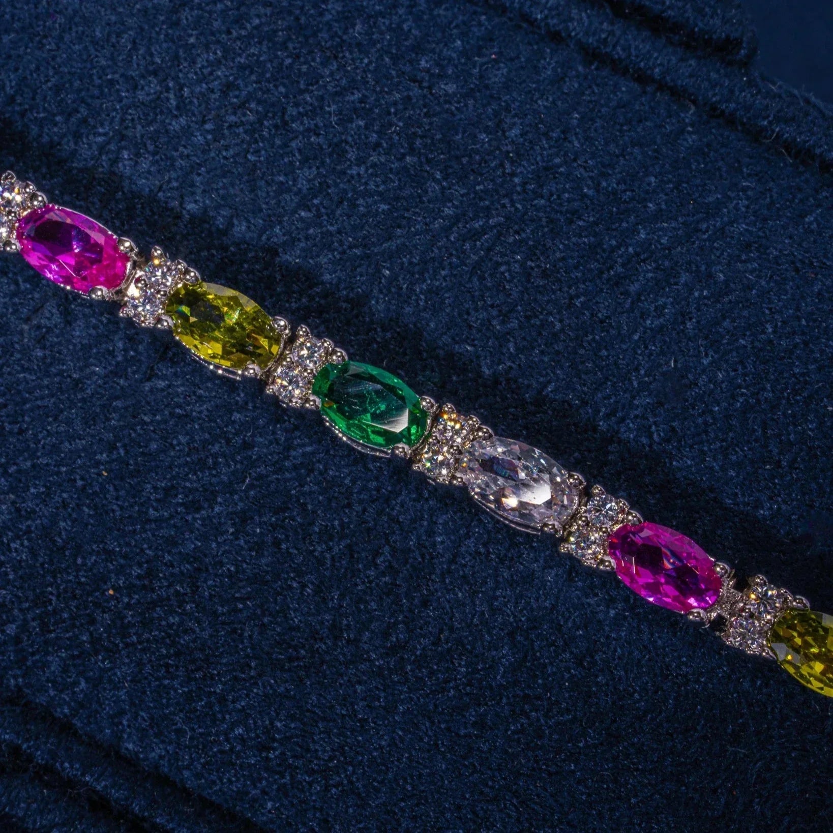 3MM Moissanite Multicolor Mixed Oval Cut Tennis Bracelet - 925 Silver - D Colour - VVS1