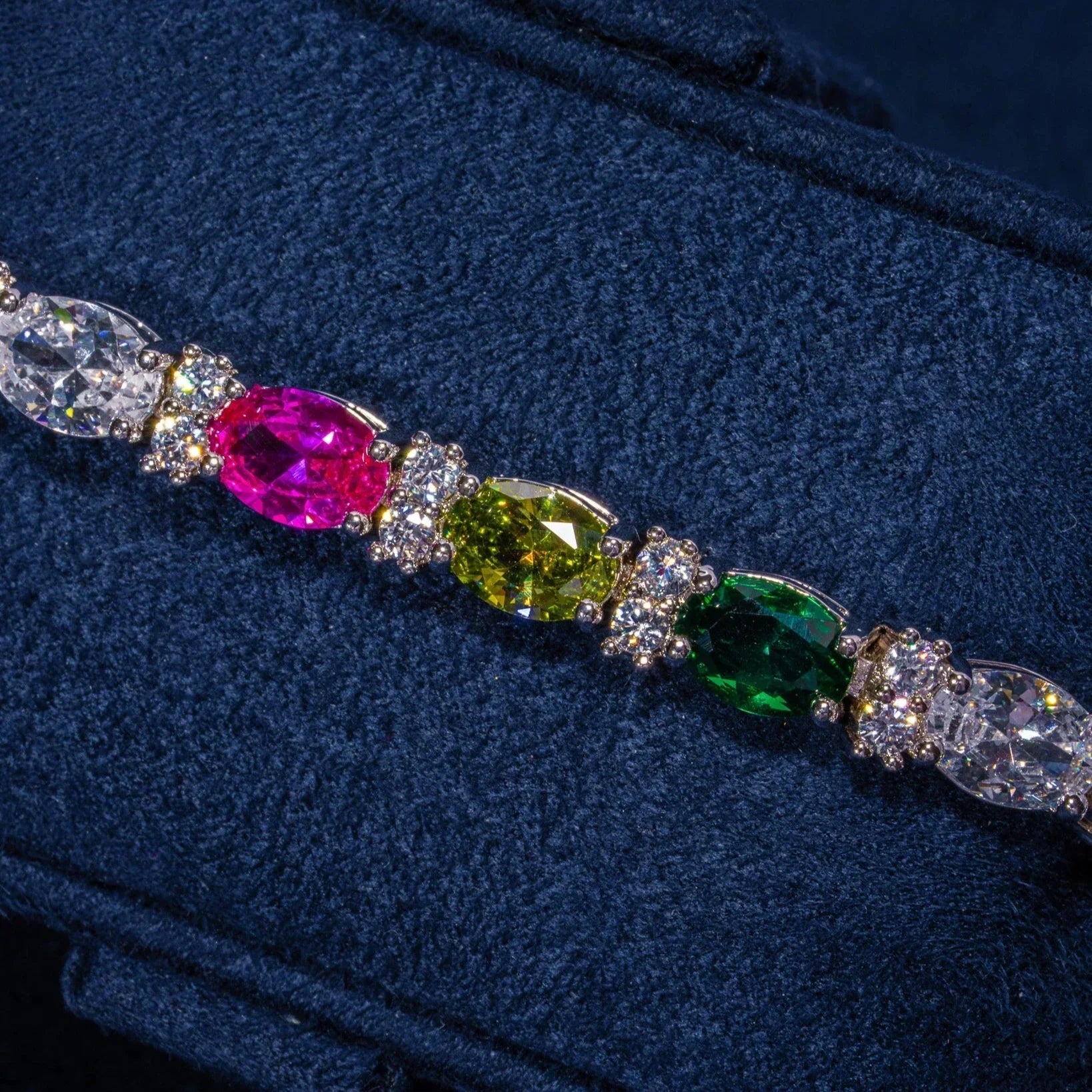 5MM Multicolor Mixed Oval Cut Tennis Bracelet - White Gold