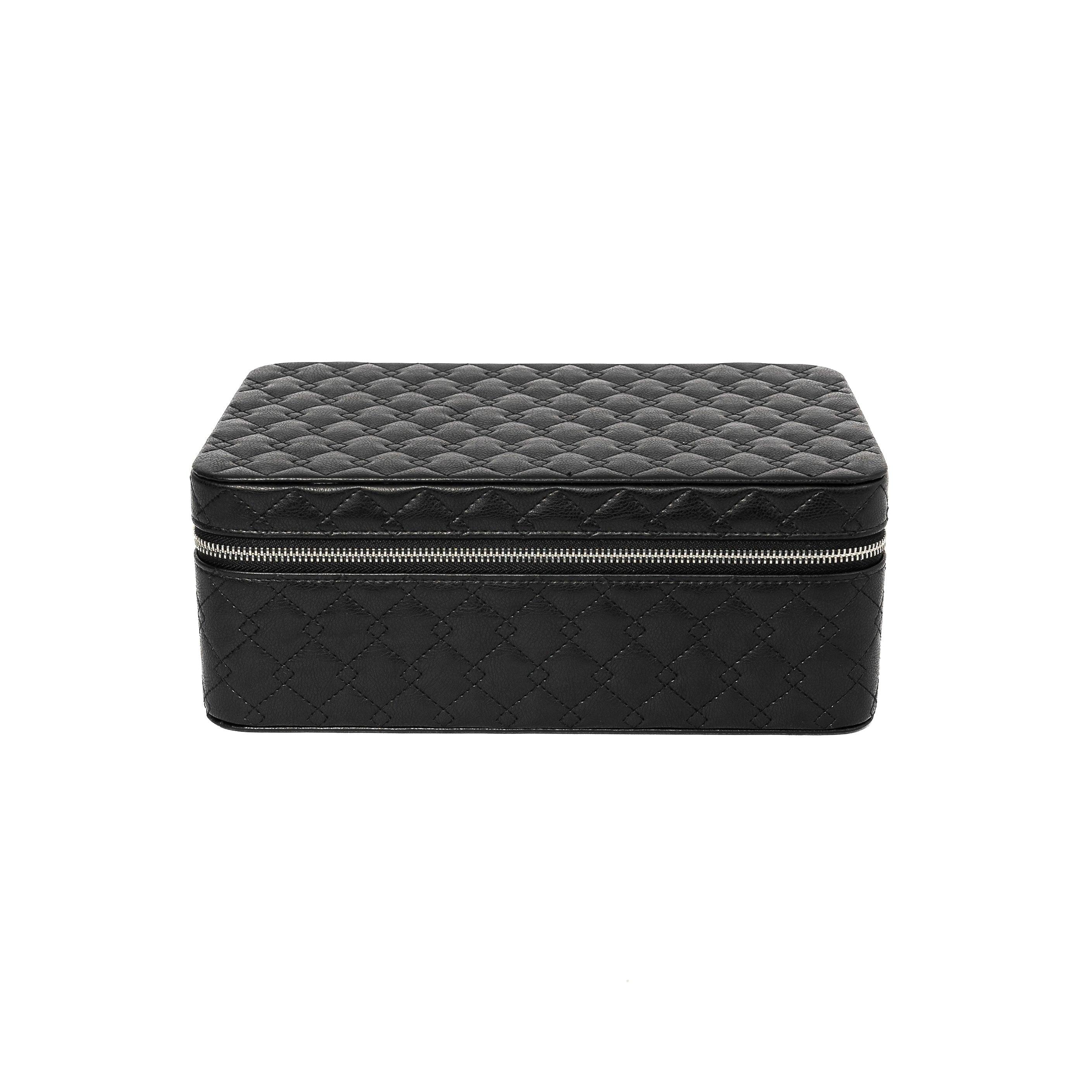 Leather Travel Jewelry Case - Jet Black & Orange