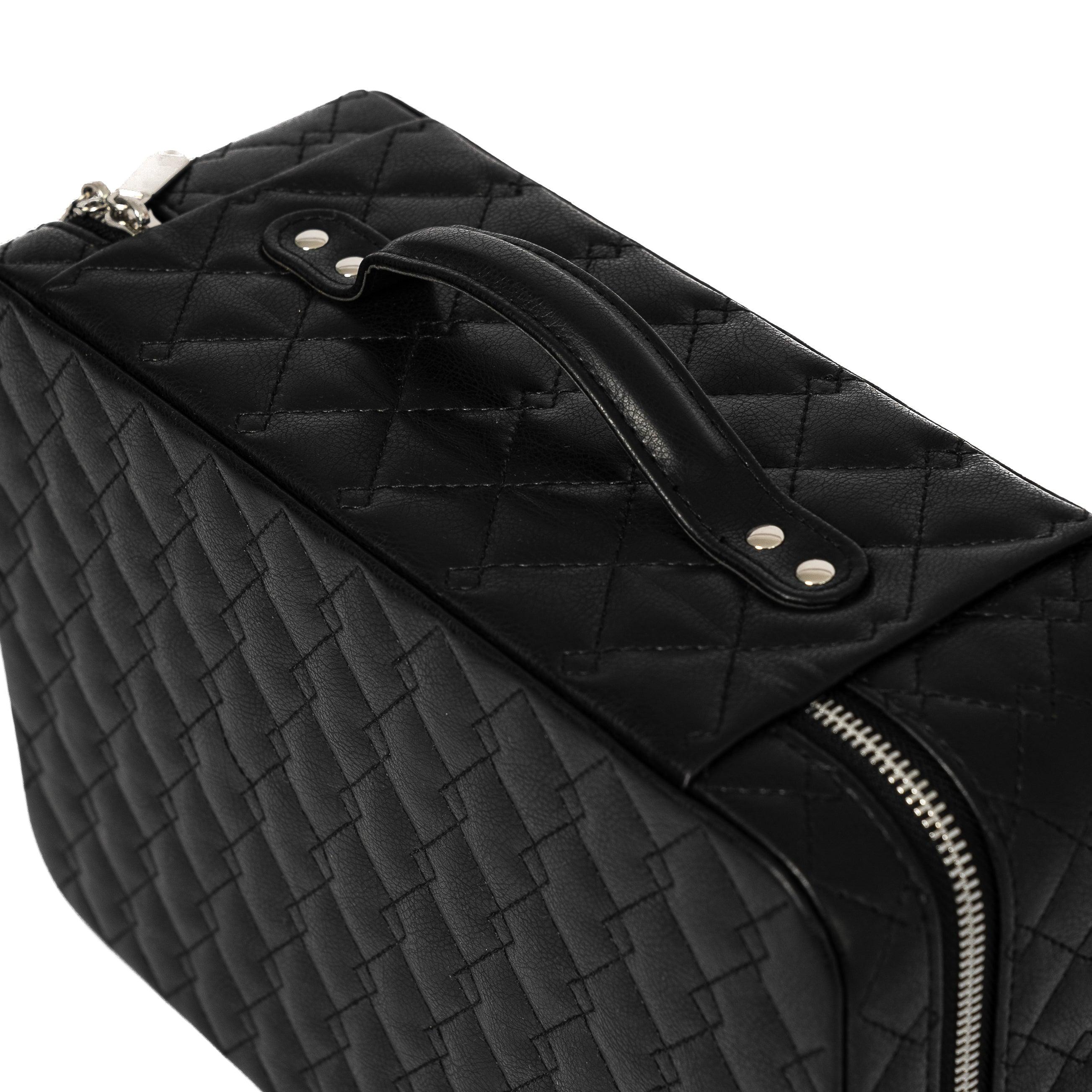 Leather Travel Jewelry Case - Jet Black & Orange