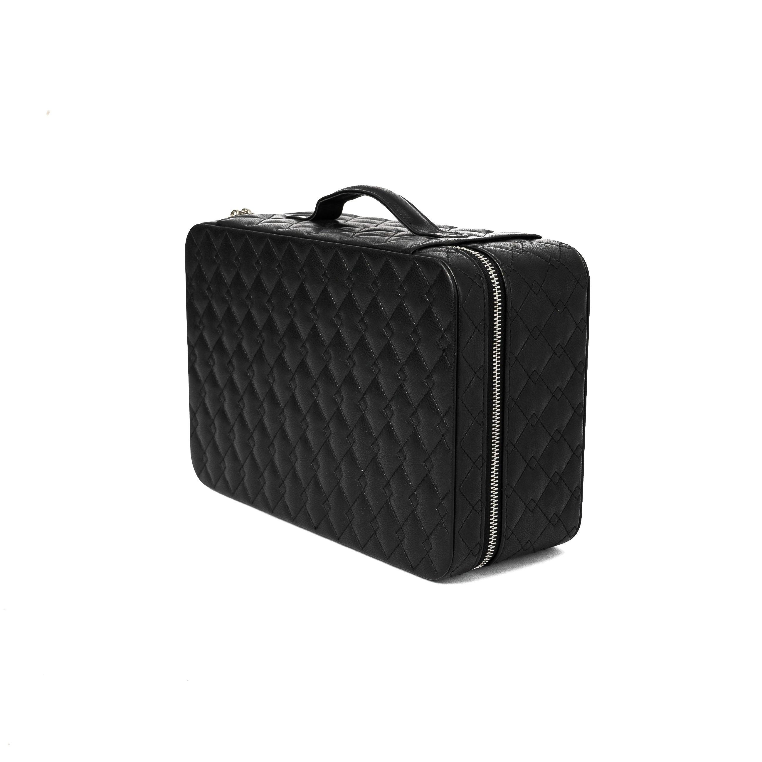 Leather Travel Jewelry Case - Jet Black & Orange