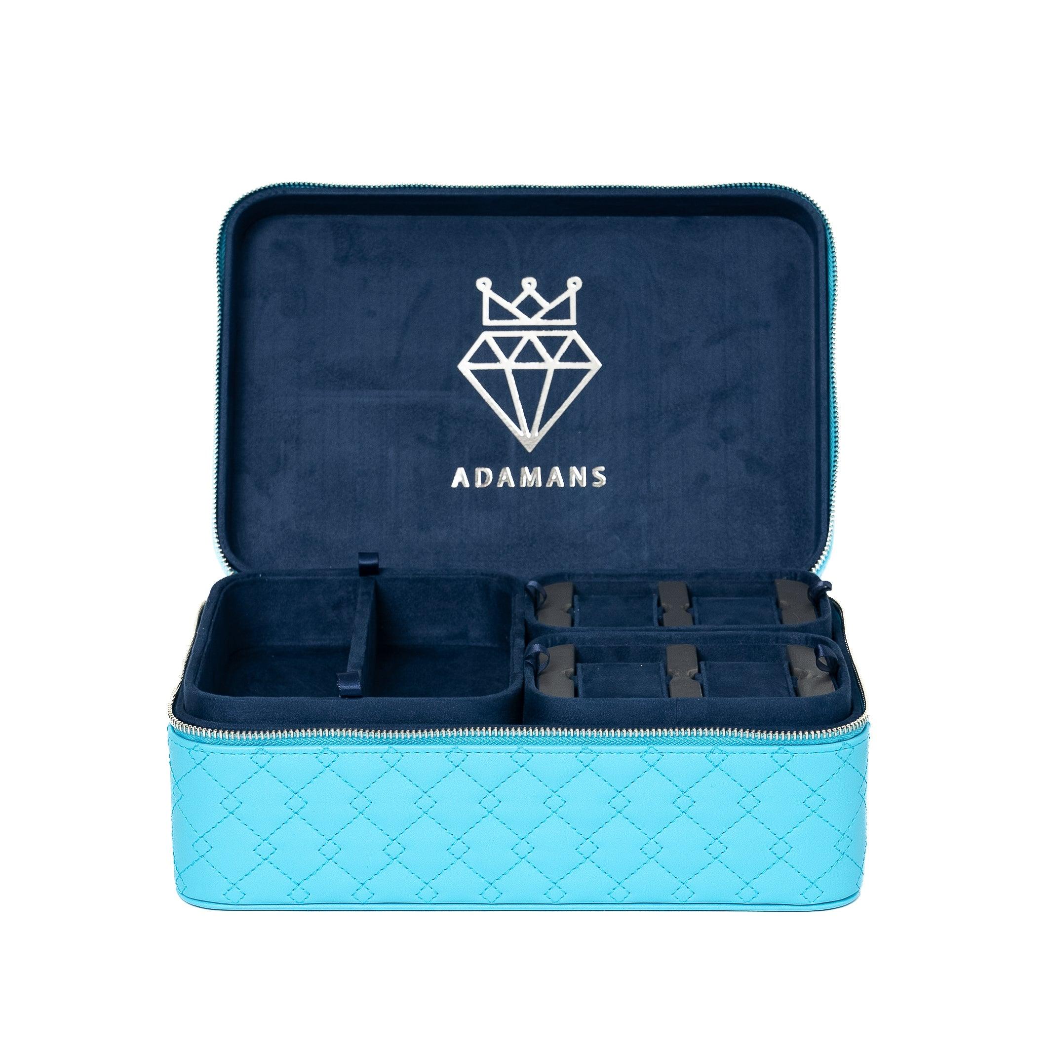Leather Travel Jewelry Case - Light Blue & Midnight Blue