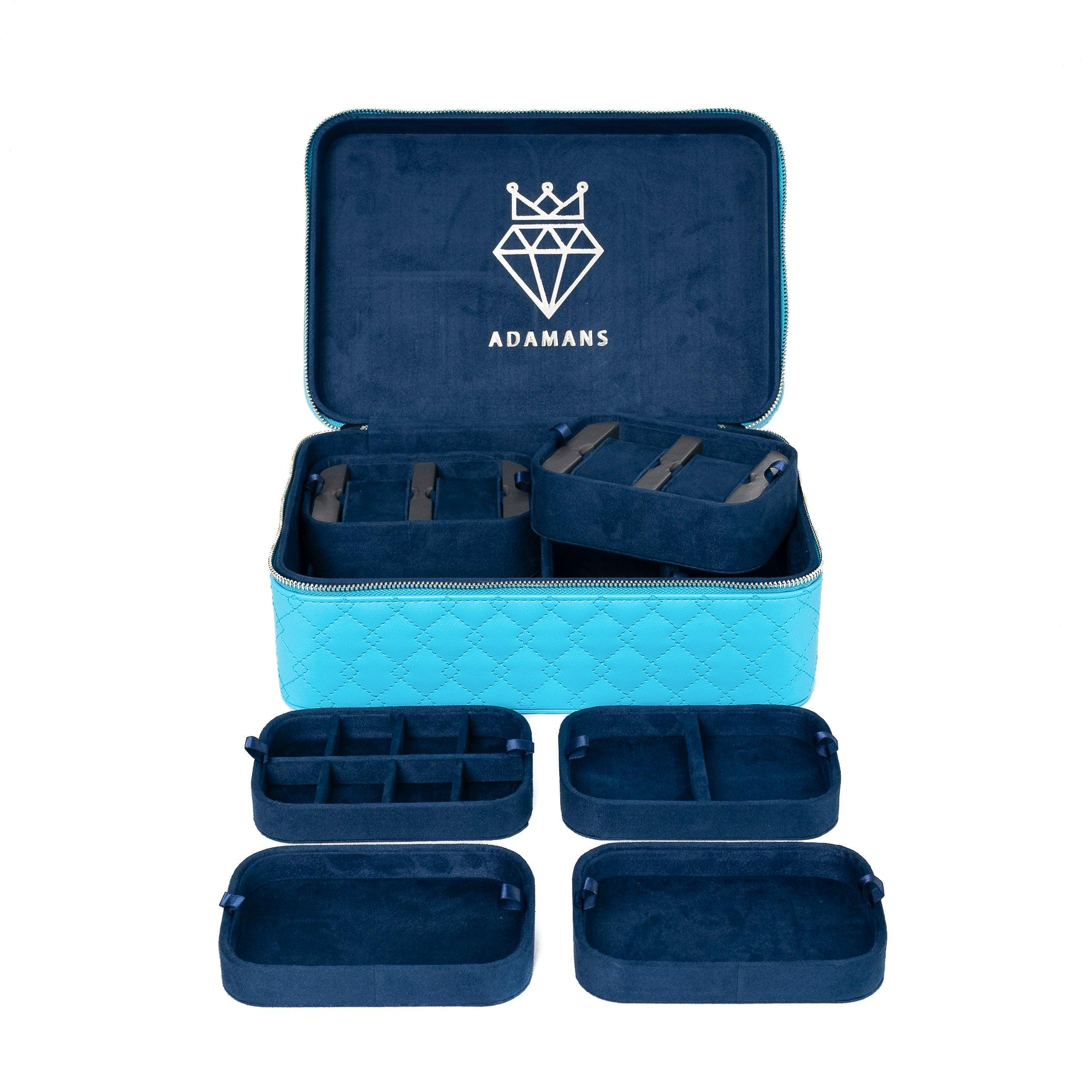 Leather Travel Jewelry Case - Light Blue & Midnight Blue