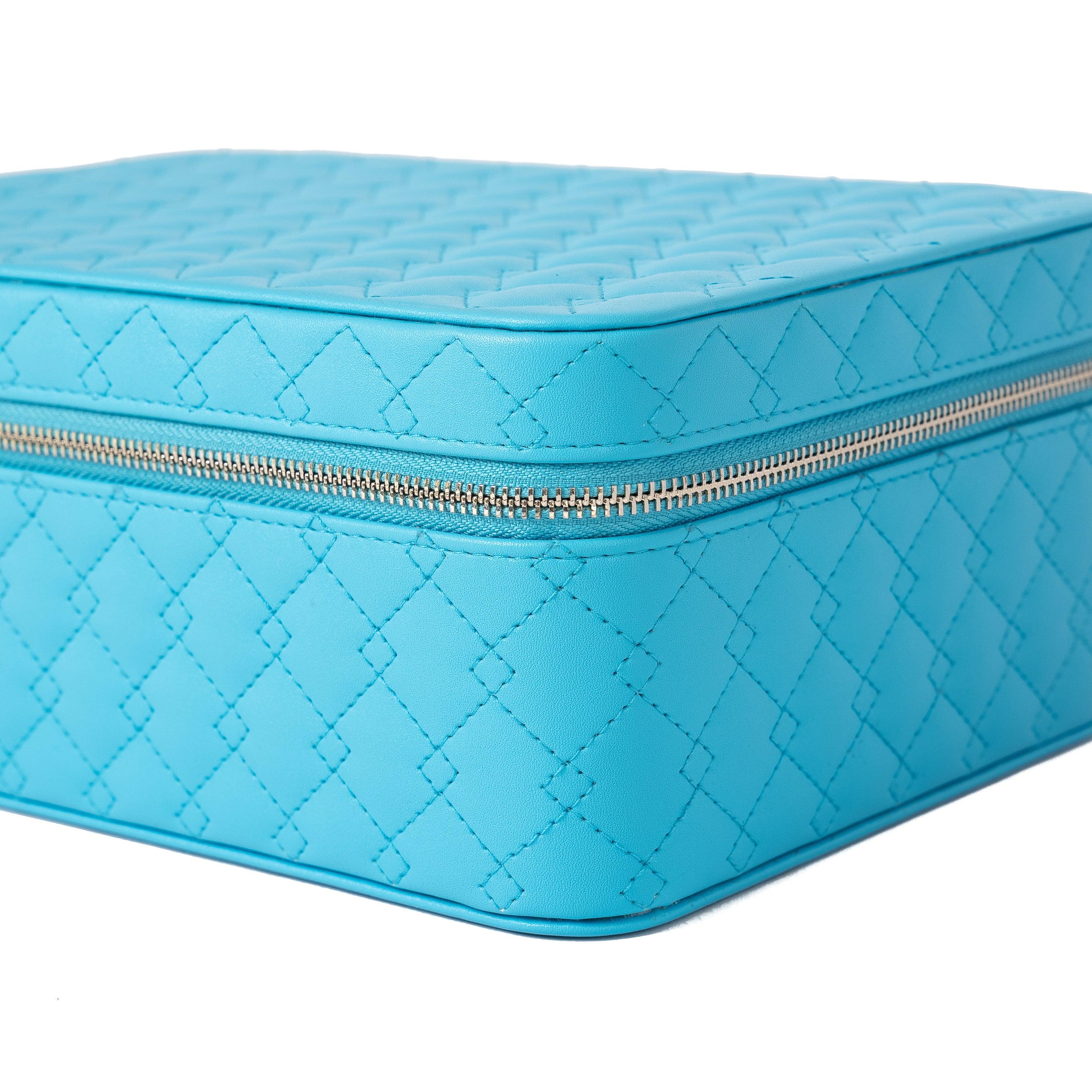 Leather Travel Jewelry Case - Light Blue & Midnight Blue