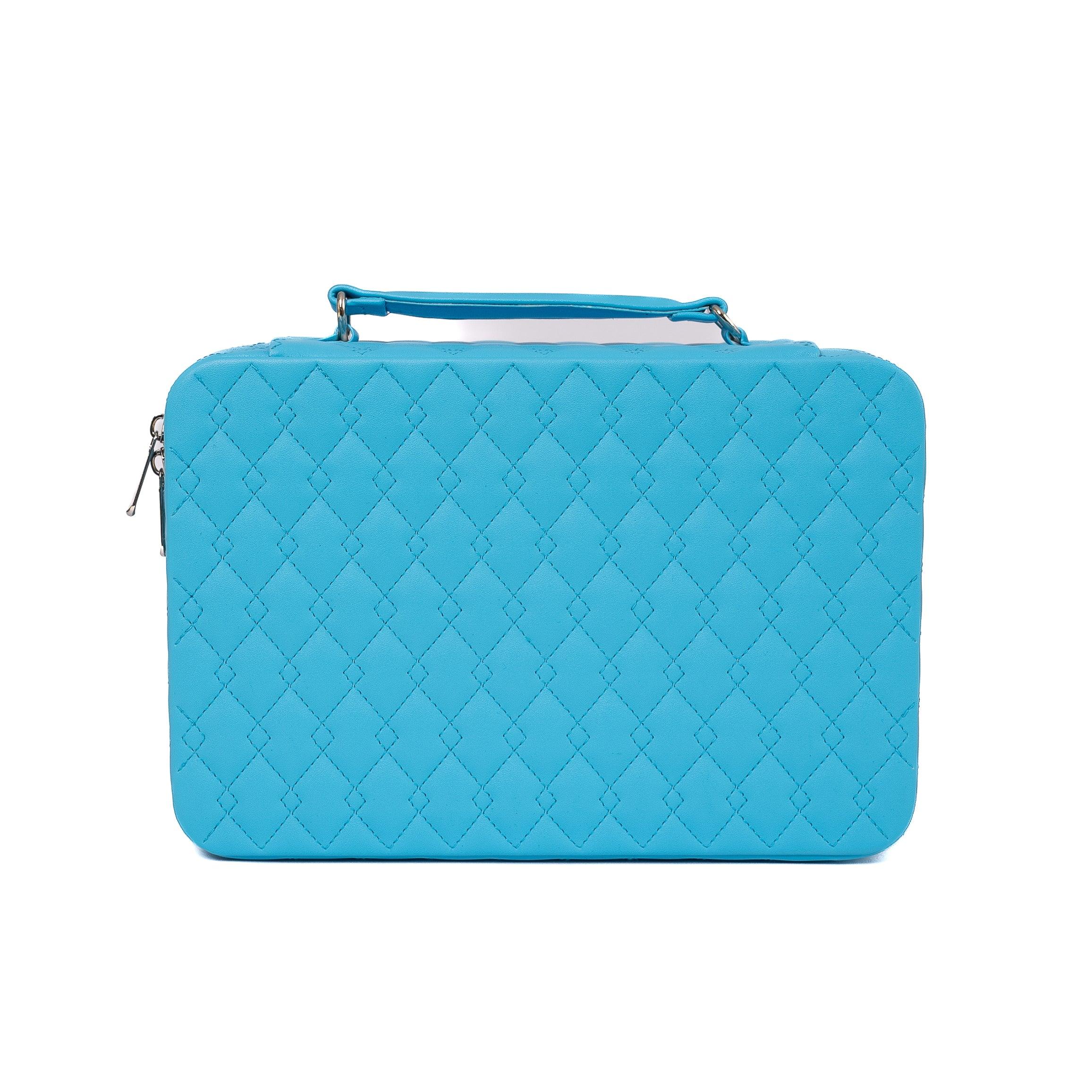 Leather Travel Jewelry Case - Light Blue & Midnight Blue
