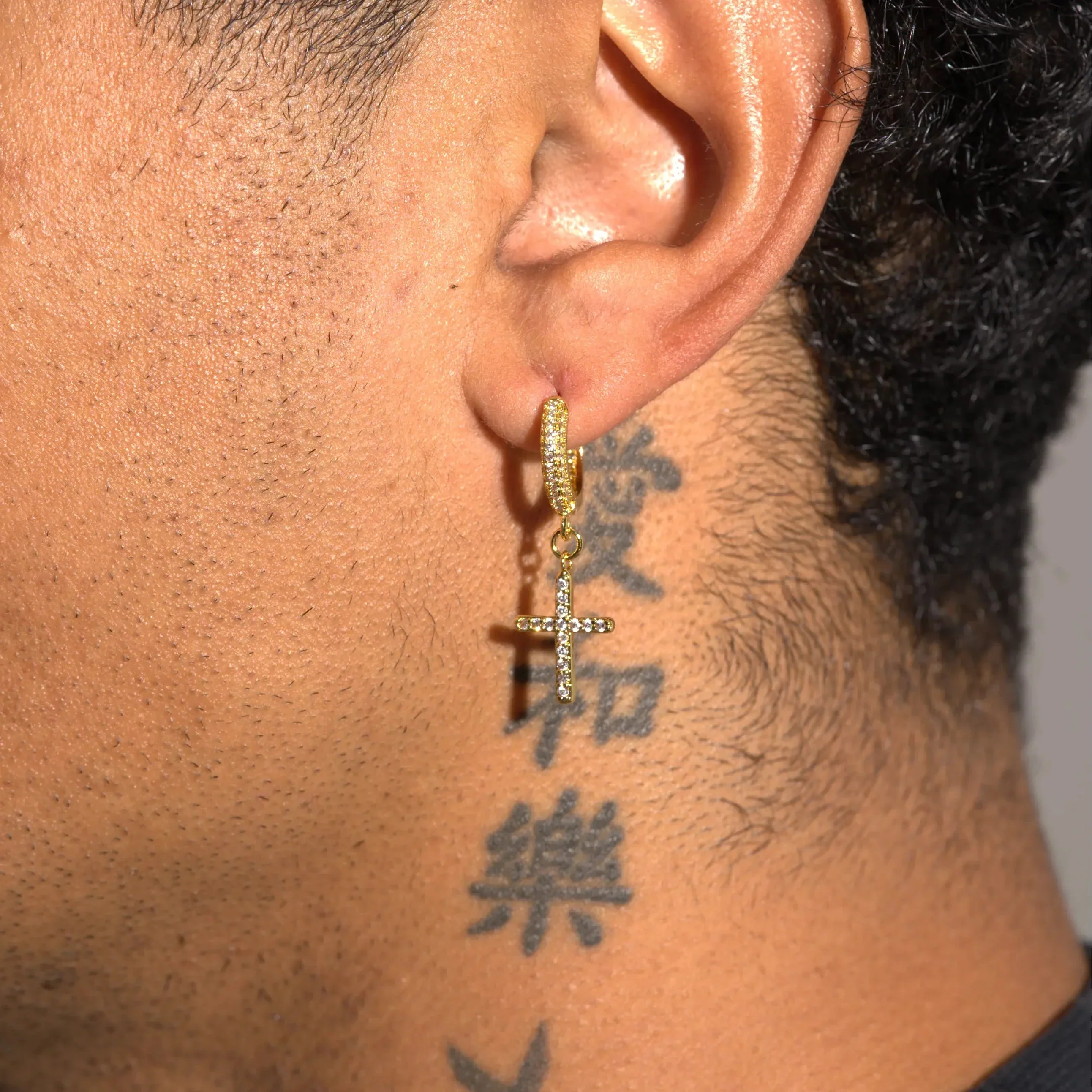 Iced Cross Earrings - Gold