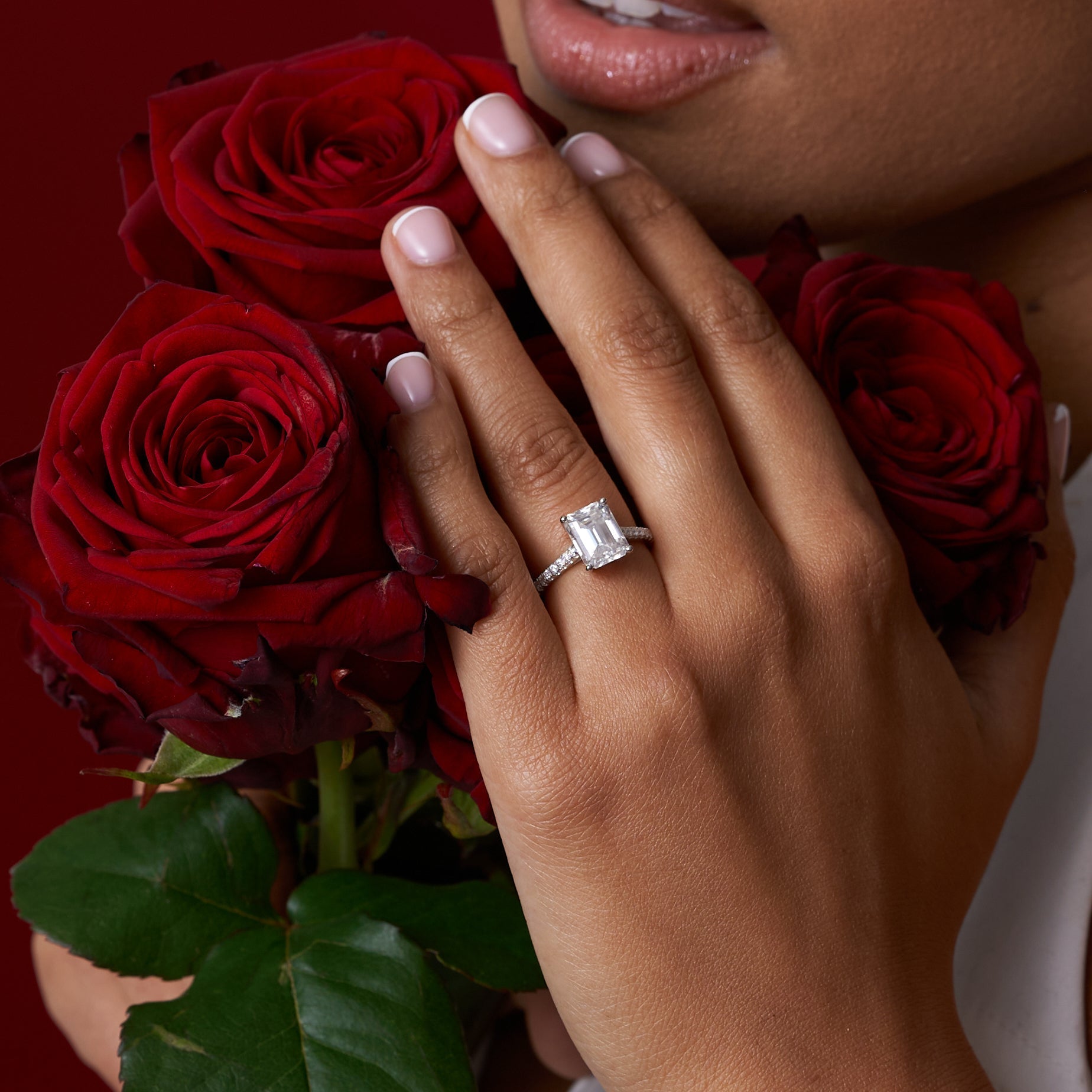 Emerald Solitare Moissanite Engagement Ring