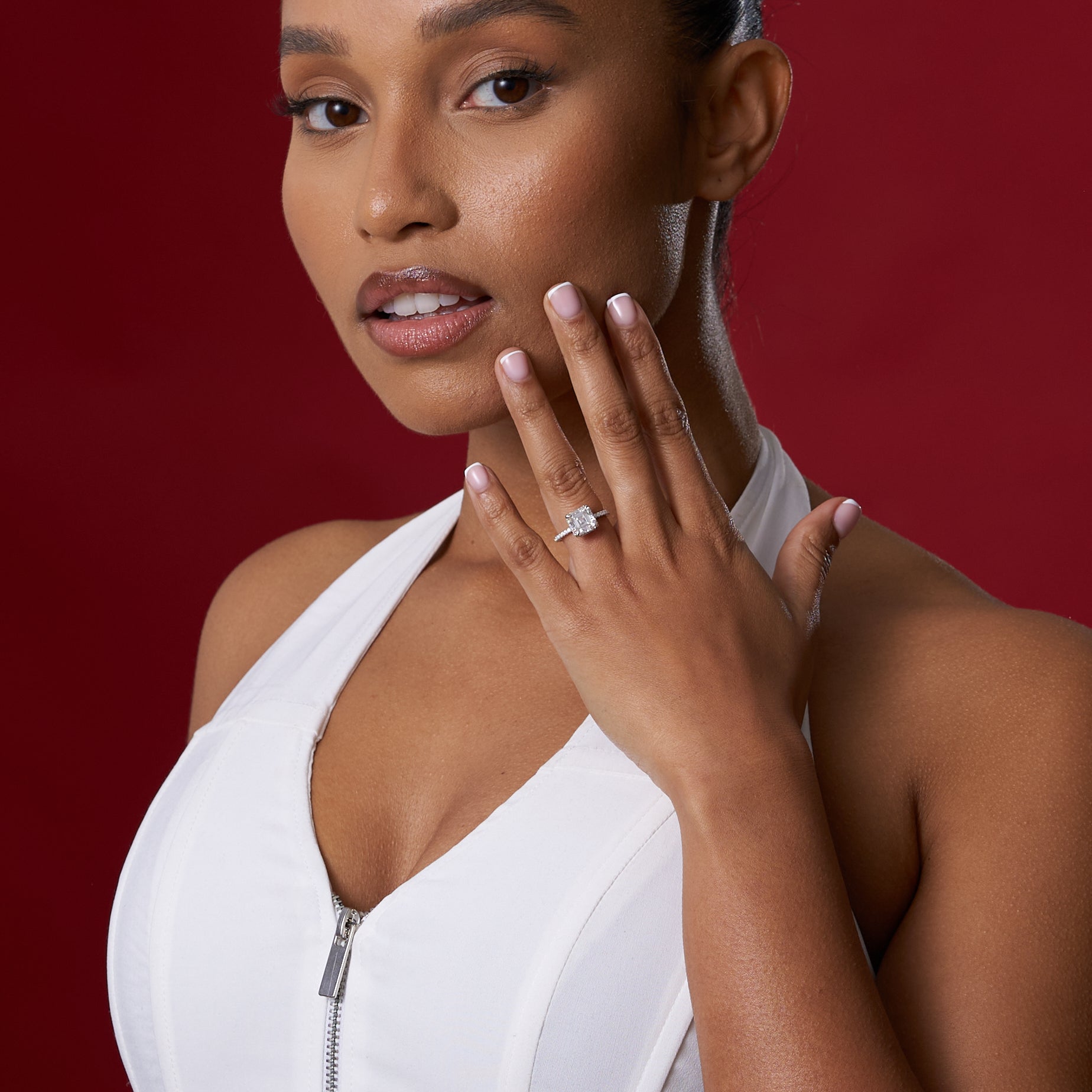 Princess Cut Solitare Pavé Band Engagement Ring