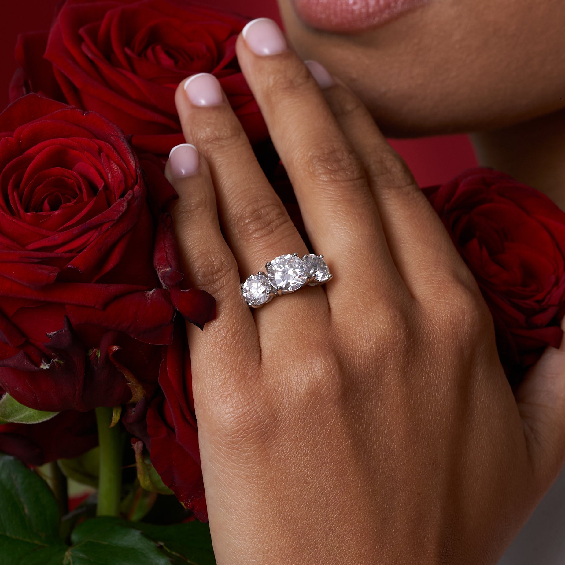 Three Stone Moissanite Engagement Ring