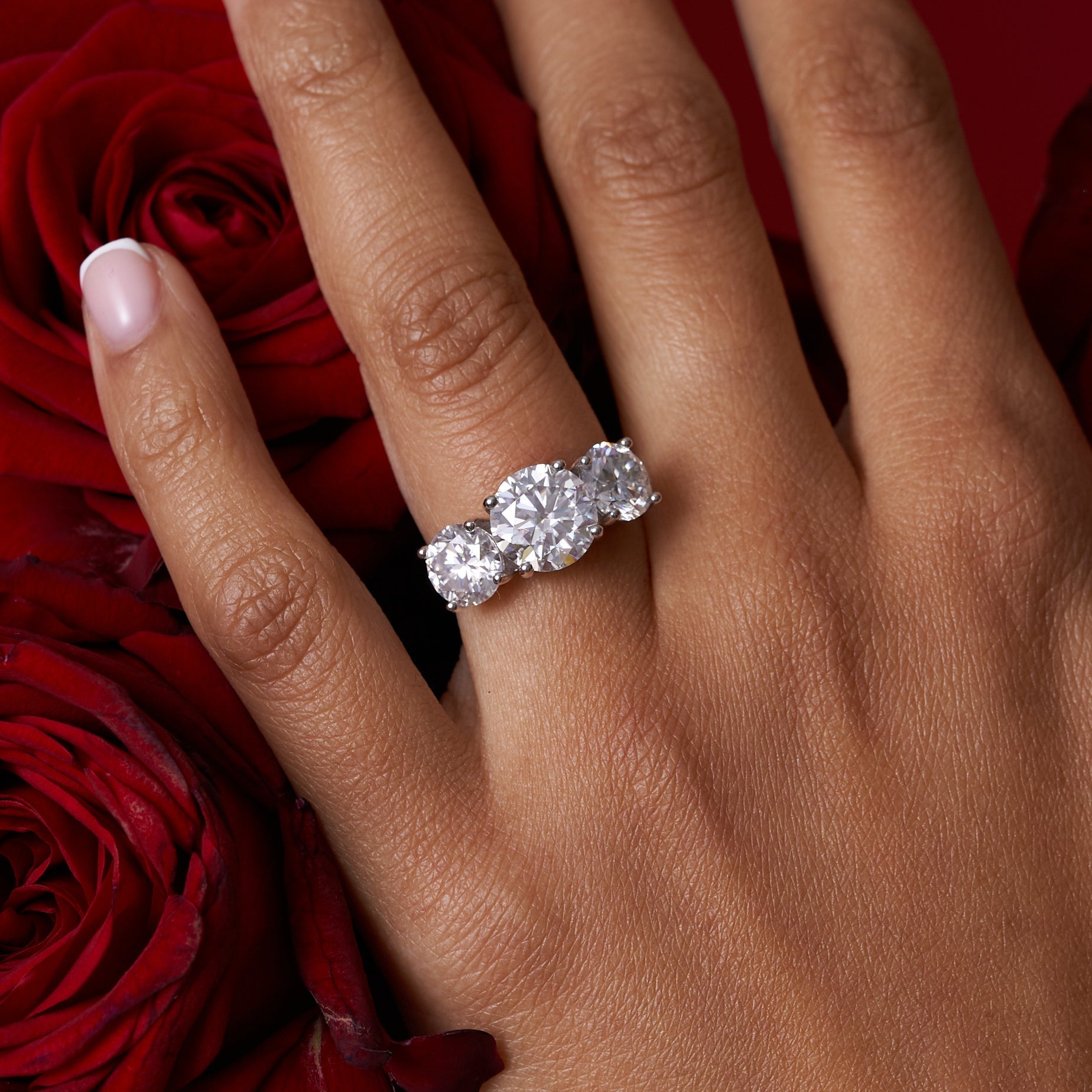 Three Stone Moissanite Engagement Ring