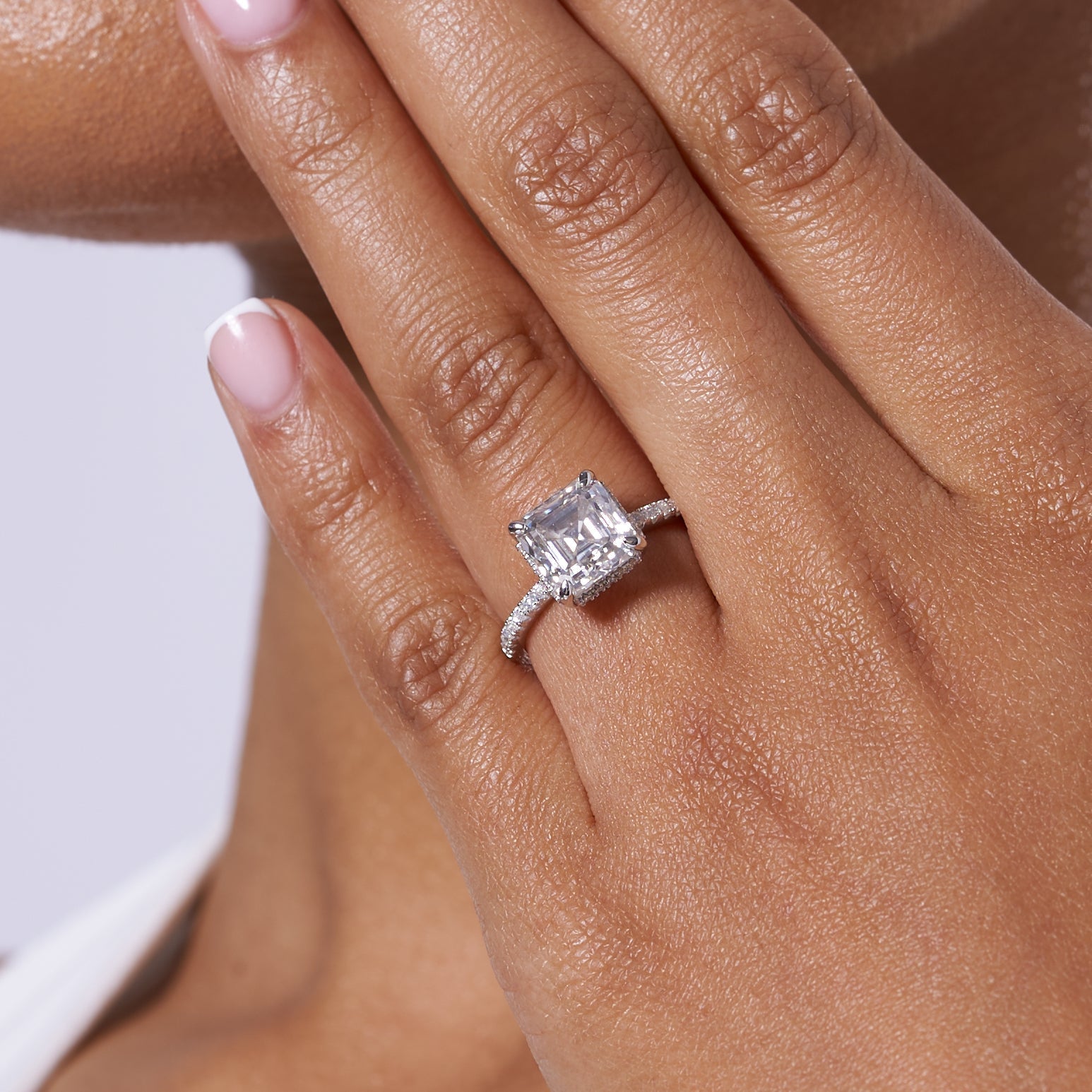 Princess Cut Solitare Pavé Band Engagement Ring